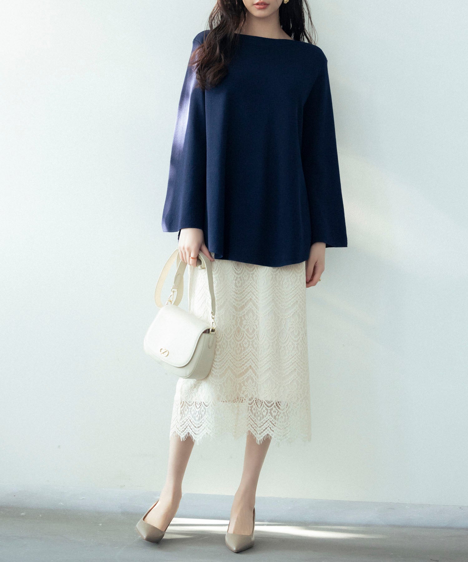 ビックシルエットフレアスリーブサマーニットプルオーバーsdpxyf9281b ネイビー