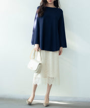 ビックシルエットフレアスリーブサマーニットプルオーバーsdpxyf9281b ネイビー