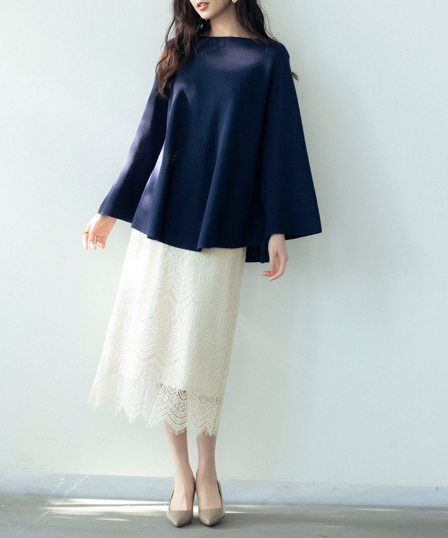 ビックシルエットフレアスリーブサマーニットプルオーバーsdpxyf9281b ネイビー