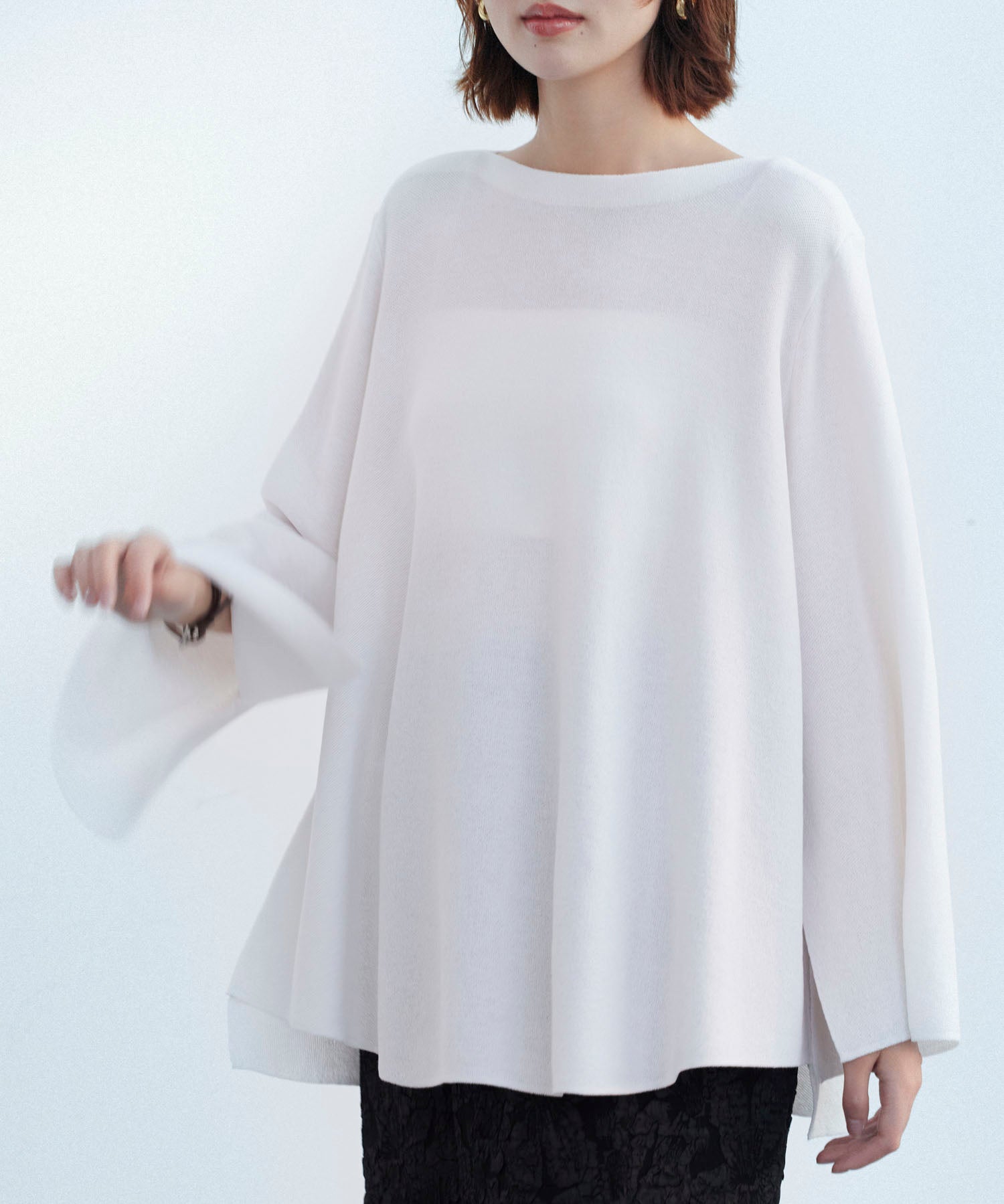 ビックシルエットフレアスリーブサマーニットプルオーバーsdpxyf9281b ホワイト