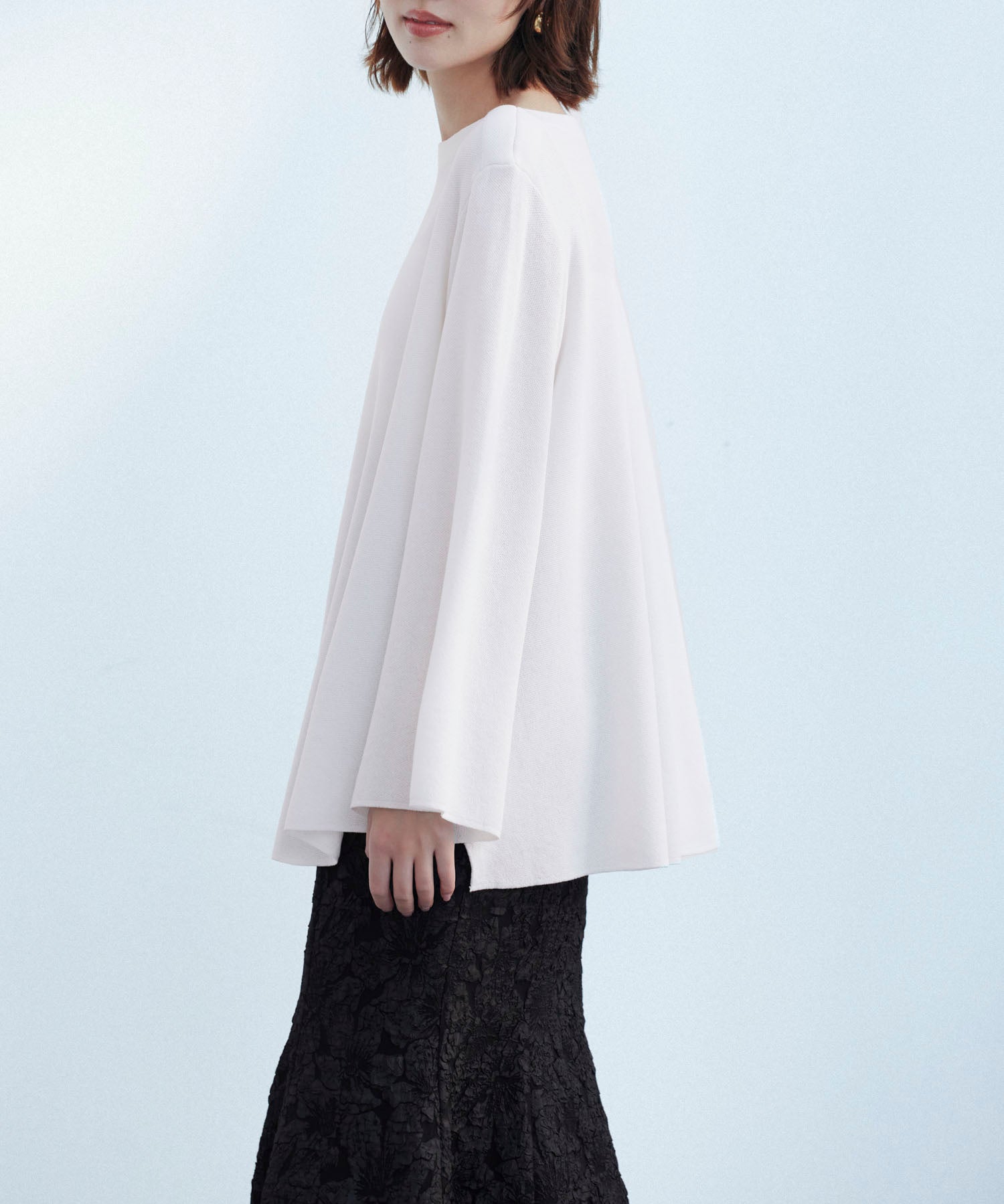 ビックシルエットフレアスリーブサマーニットプルオーバーsdpxyf9281b ホワイト