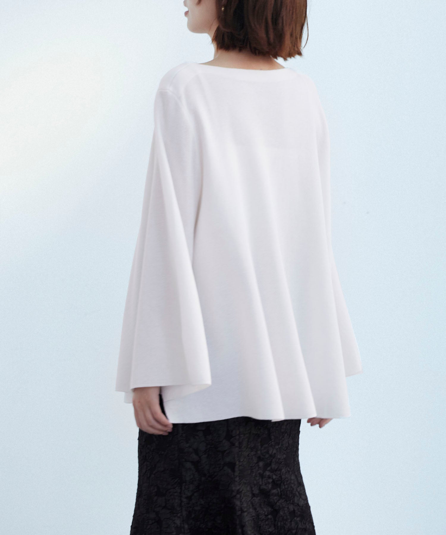 ビックシルエットフレアスリーブサマーニットプルオーバーsdpxyf9281b ホワイト