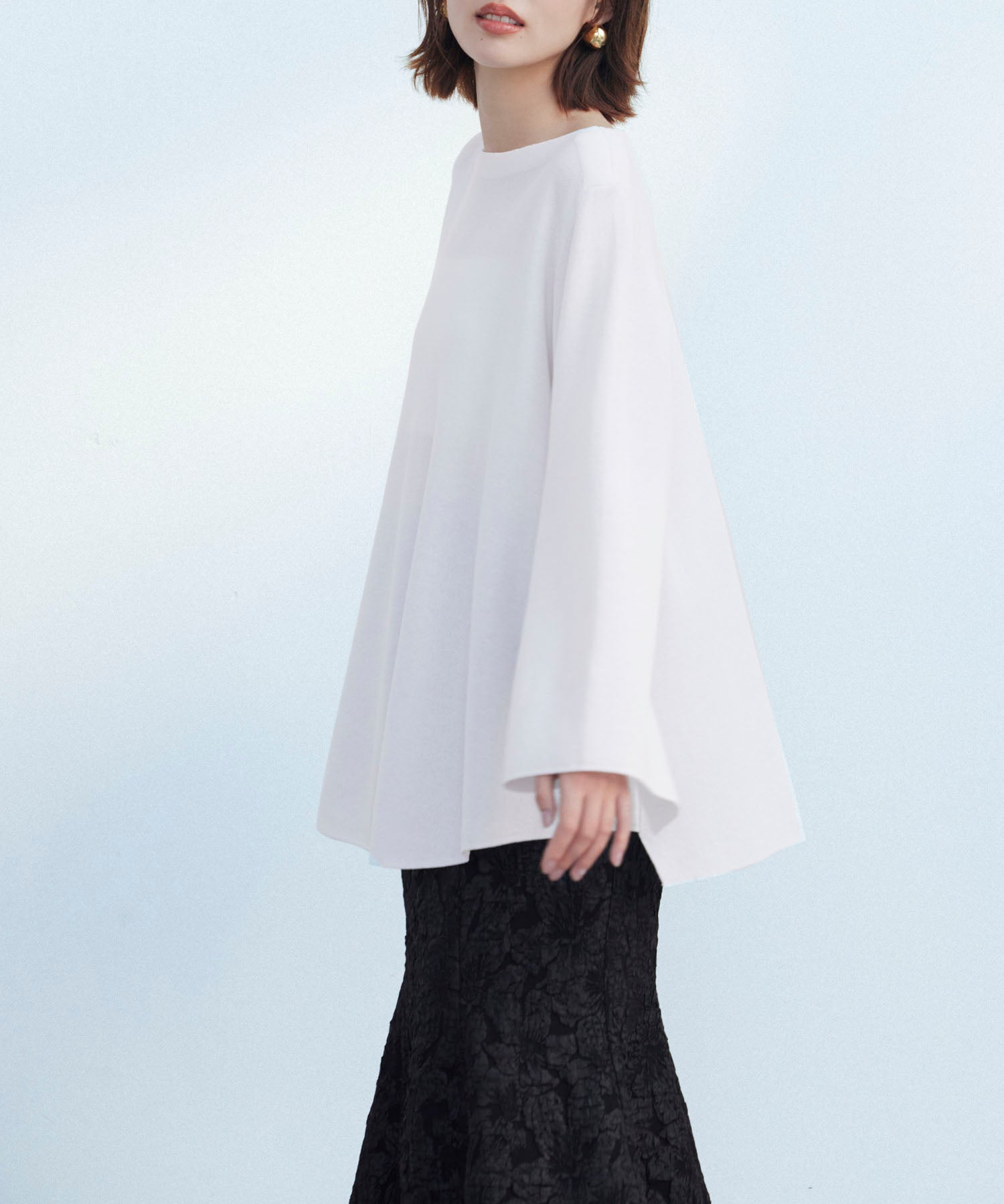 ビックシルエットフレアスリーブサマーニットプルオーバーsdpxyf9281b ホワイト