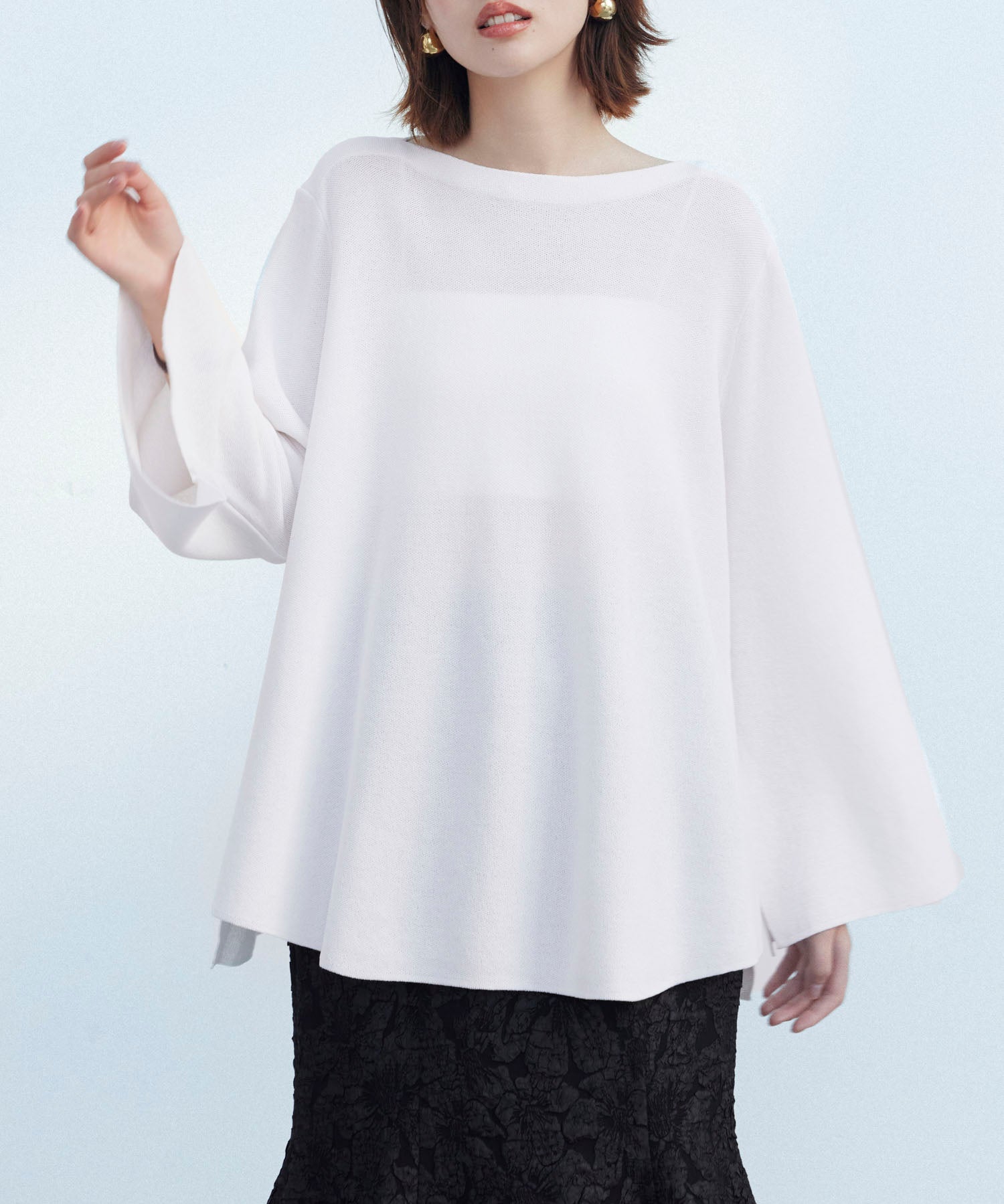 ビックシルエットフレアスリーブサマーニットプルオーバーsdpxyf9281b ホワイト