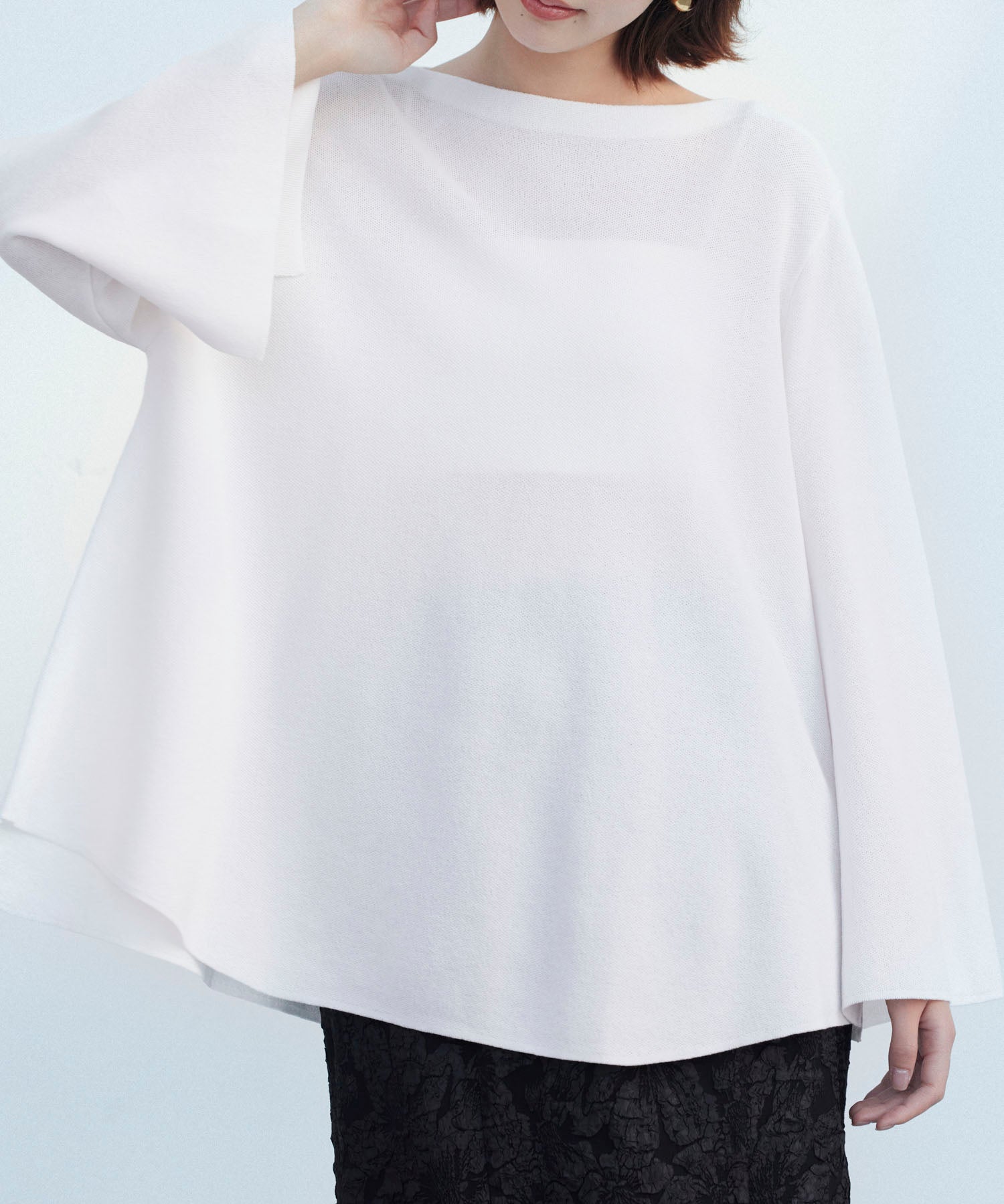 ビックシルエットフレアスリーブサマーニットプルオーバーsdpxyf9281b ホワイト
