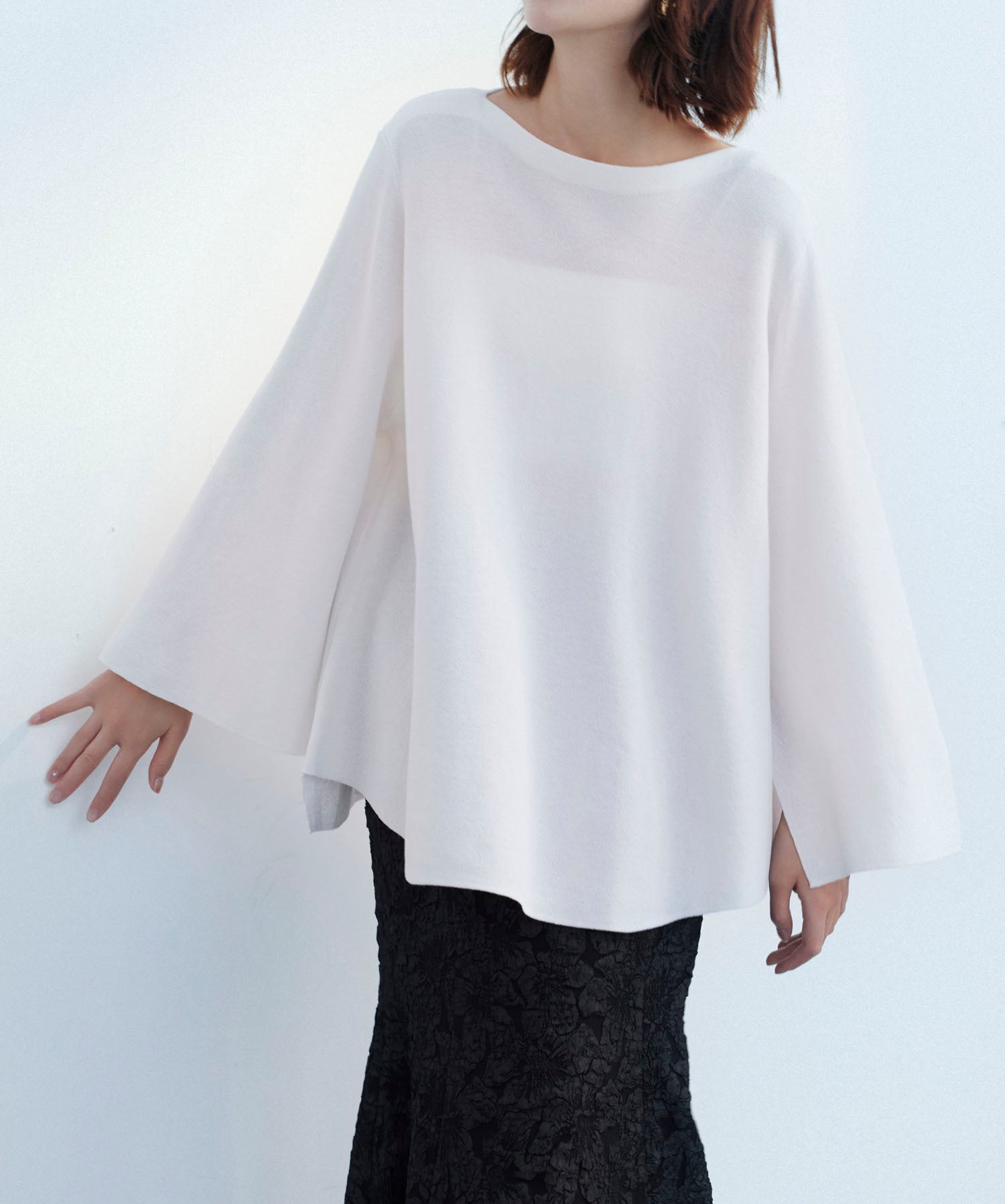 ビックシルエットフレアスリーブサマーニットプルオーバーsdpxyf9281b ホワイト