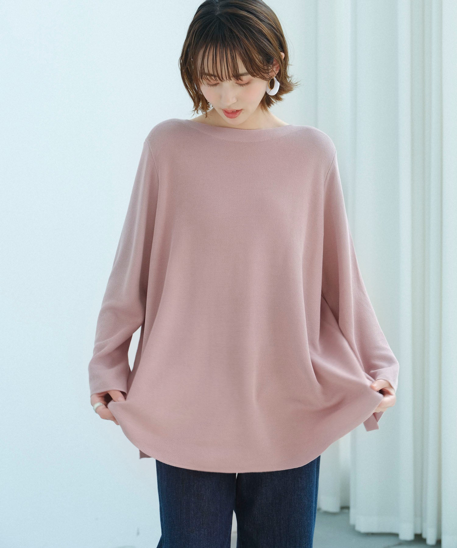 ビックシルエットフレアスリーブサマーニットプルオーバーsdpxyf9281b ピンク