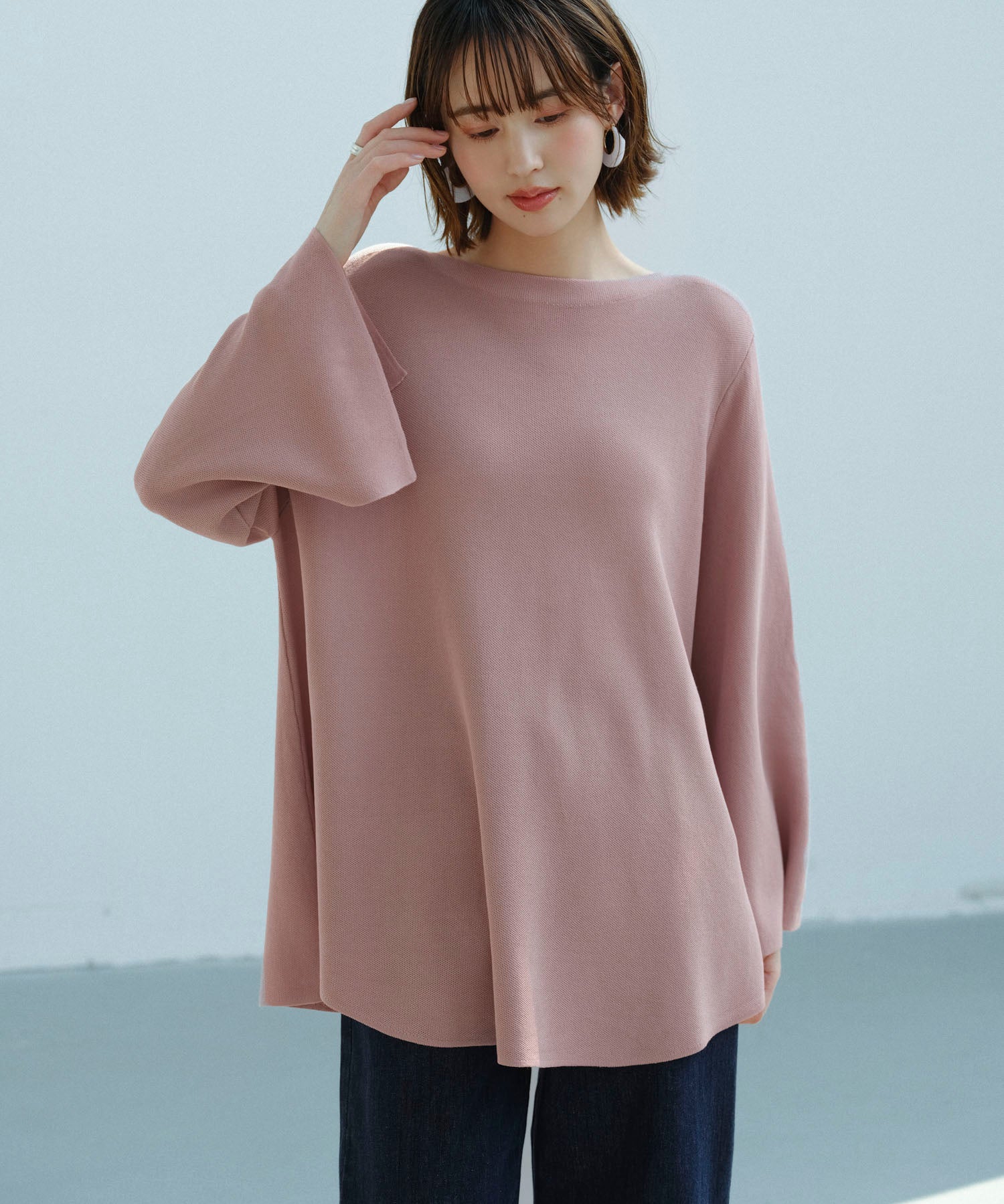 ビックシルエットフレアスリーブサマーニットプルオーバーsdpxyf9281b ピンク