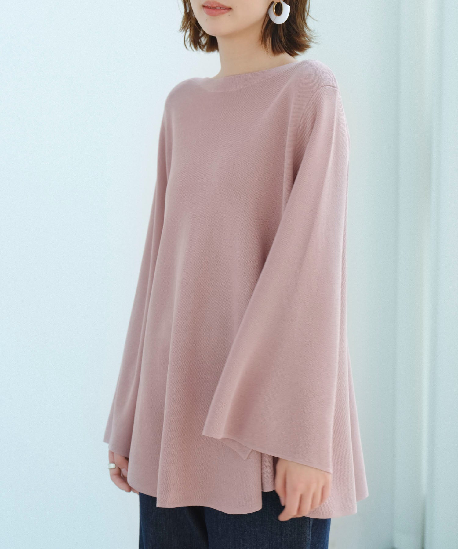 ビックシルエットフレアスリーブサマーニットプルオーバーsdpxyf9281b ピンク