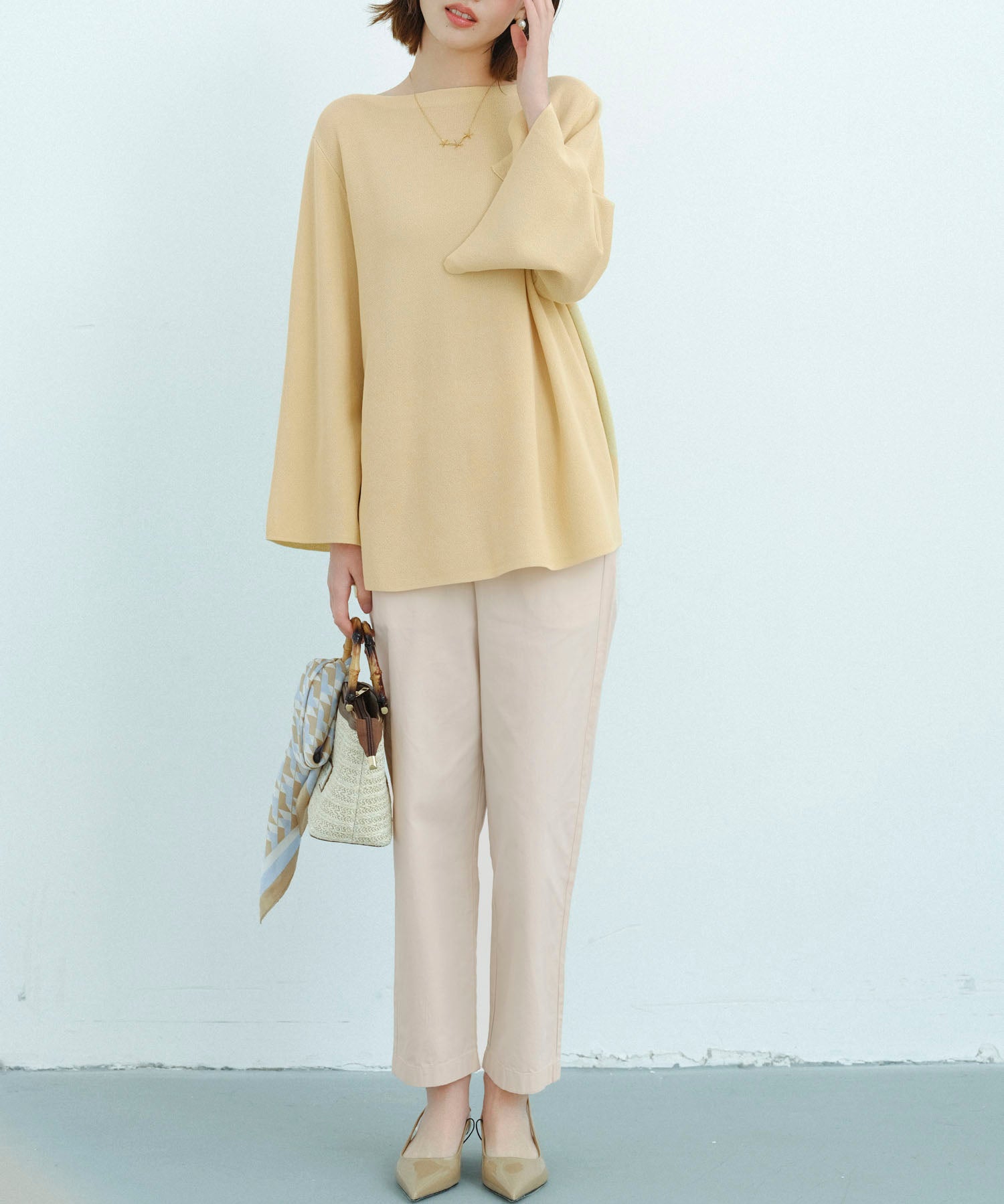 ビックシルエットフレアスリーブサマーニットプルオーバーsdpxyf9281b ライム