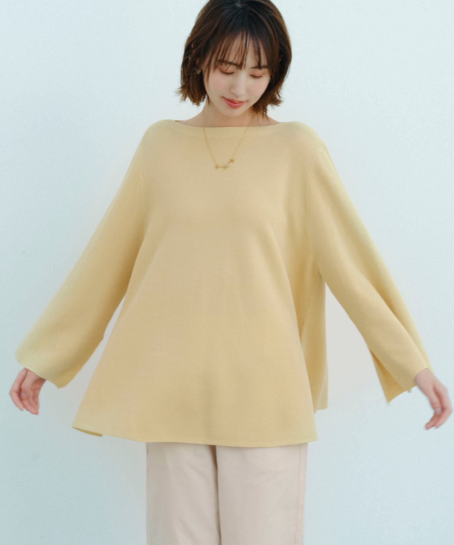ビックシルエットフレアスリーブサマーニットプルオーバーsdpxyf9281b ライム