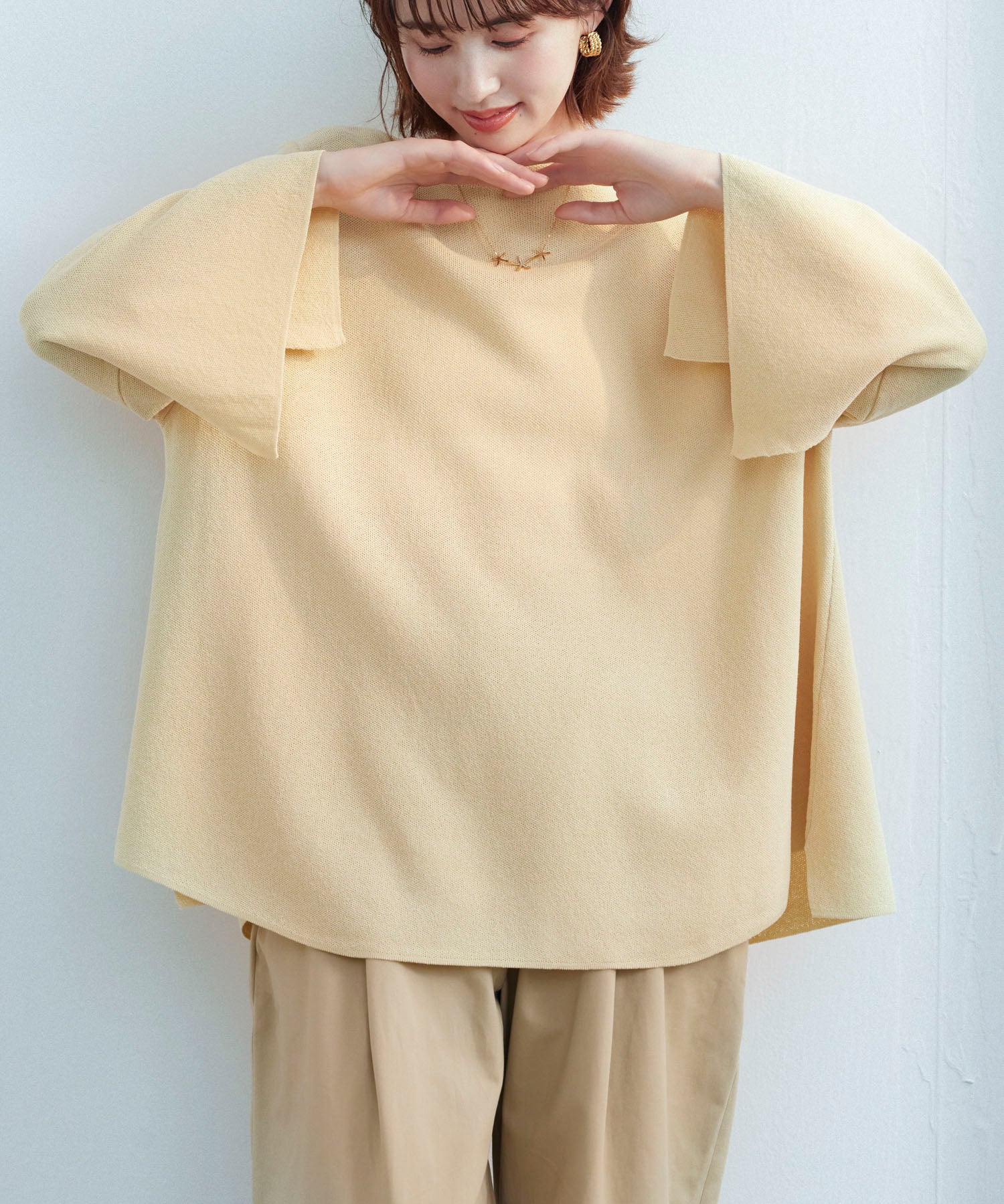 ビックシルエットフレアスリーブサマーニットプルオーバーsdpxyf9281b ライム