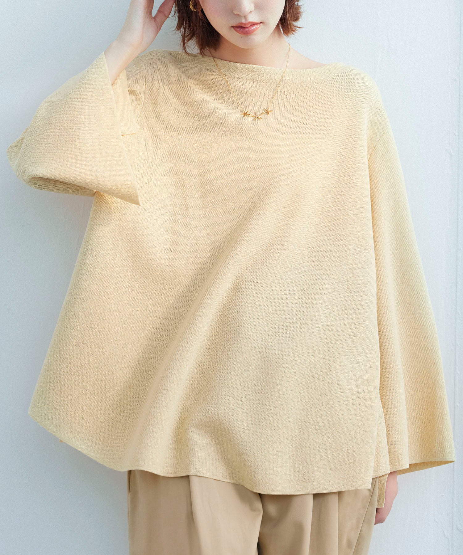 ビックシルエットフレアスリーブサマーニットプルオーバーsdpxyf9281b ライム