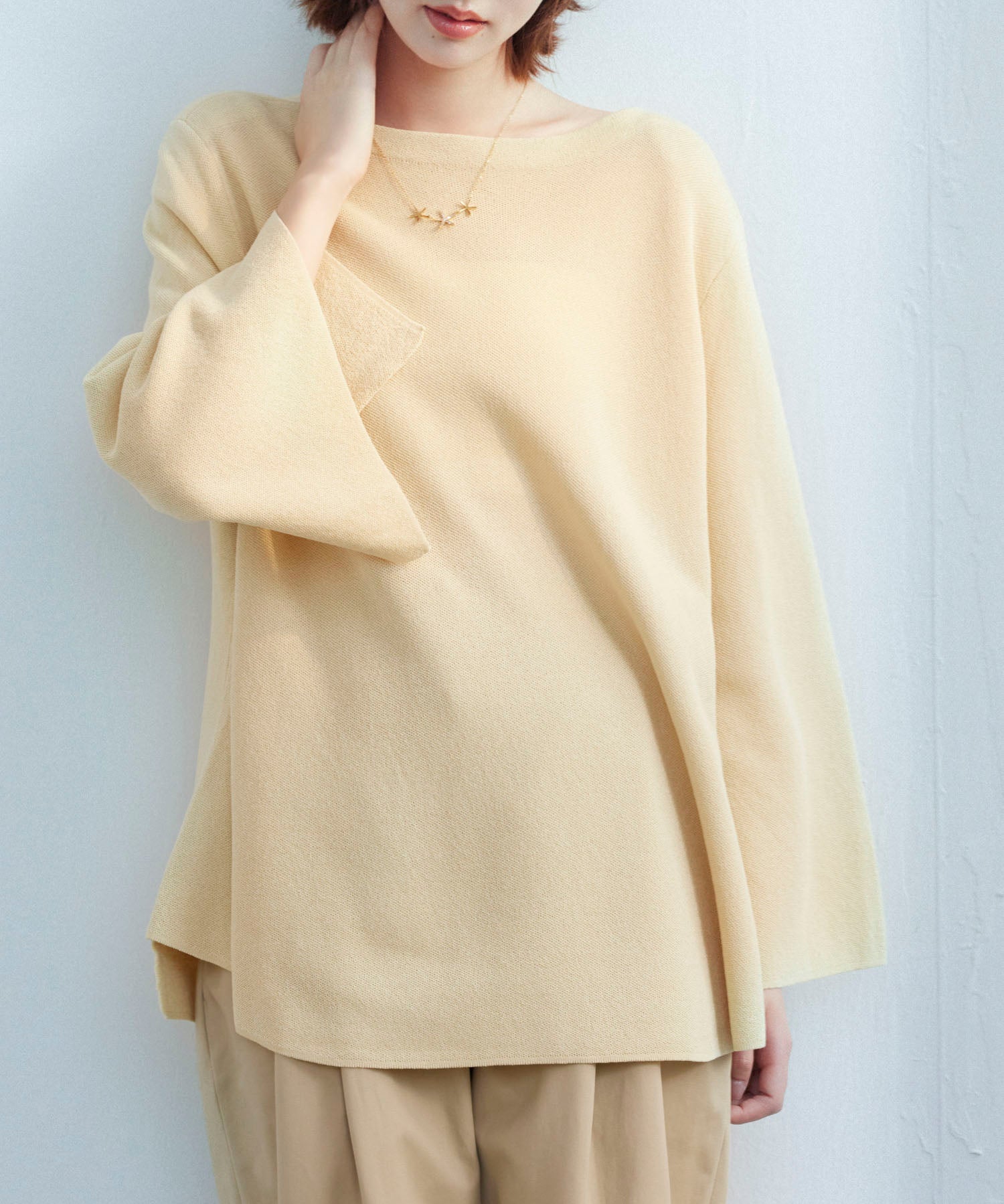 ビックシルエットフレアスリーブサマーニットプルオーバーsdpxyf9281b ライム