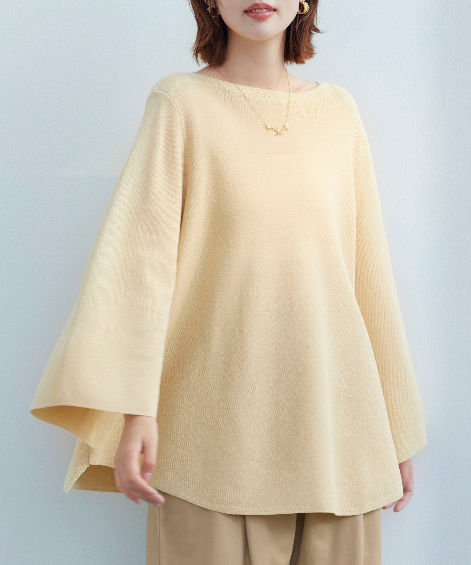 ビックシルエットフレアスリーブサマーニットプルオーバーsdpxyf9281b ライム