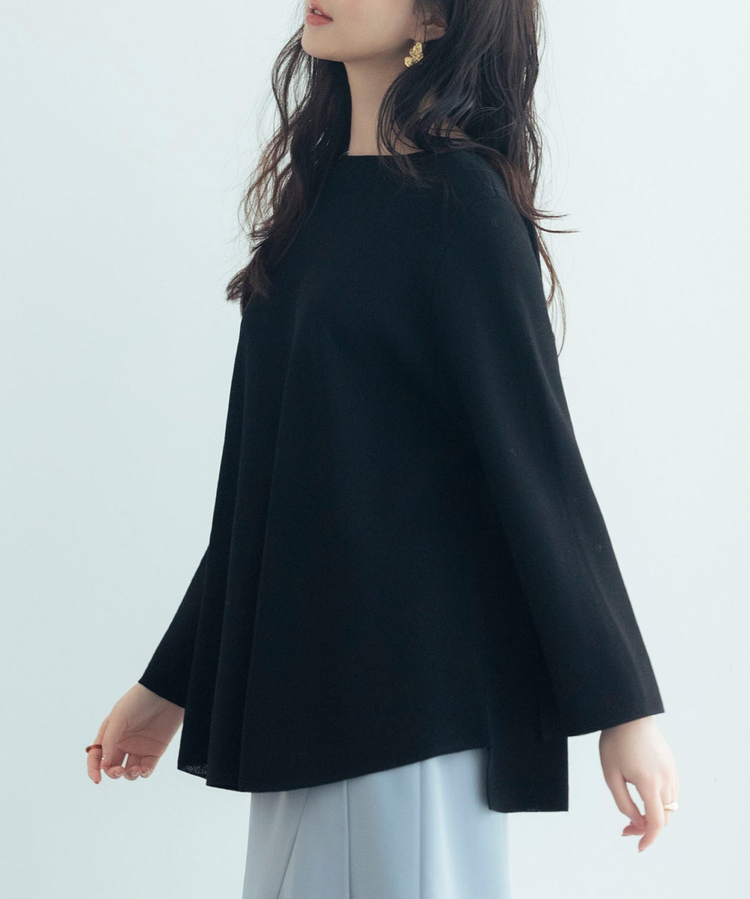 ビックシルエットフレアスリーブサマーニットプルオーバーsdpxyf9281b ブラック