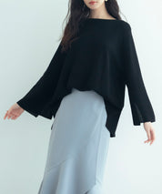 ビックシルエットフレアスリーブサマーニットプルオーバーsdpxyf9281b ブラック