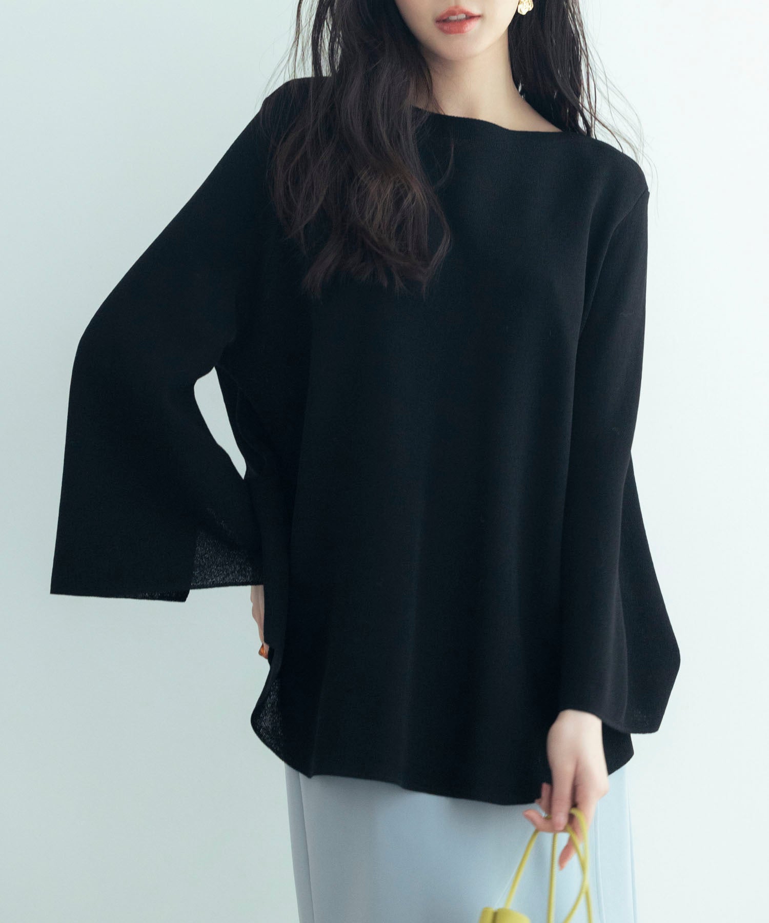ビックシルエットフレアスリーブサマーニットプルオーバーsdpxyf9281b ブラック