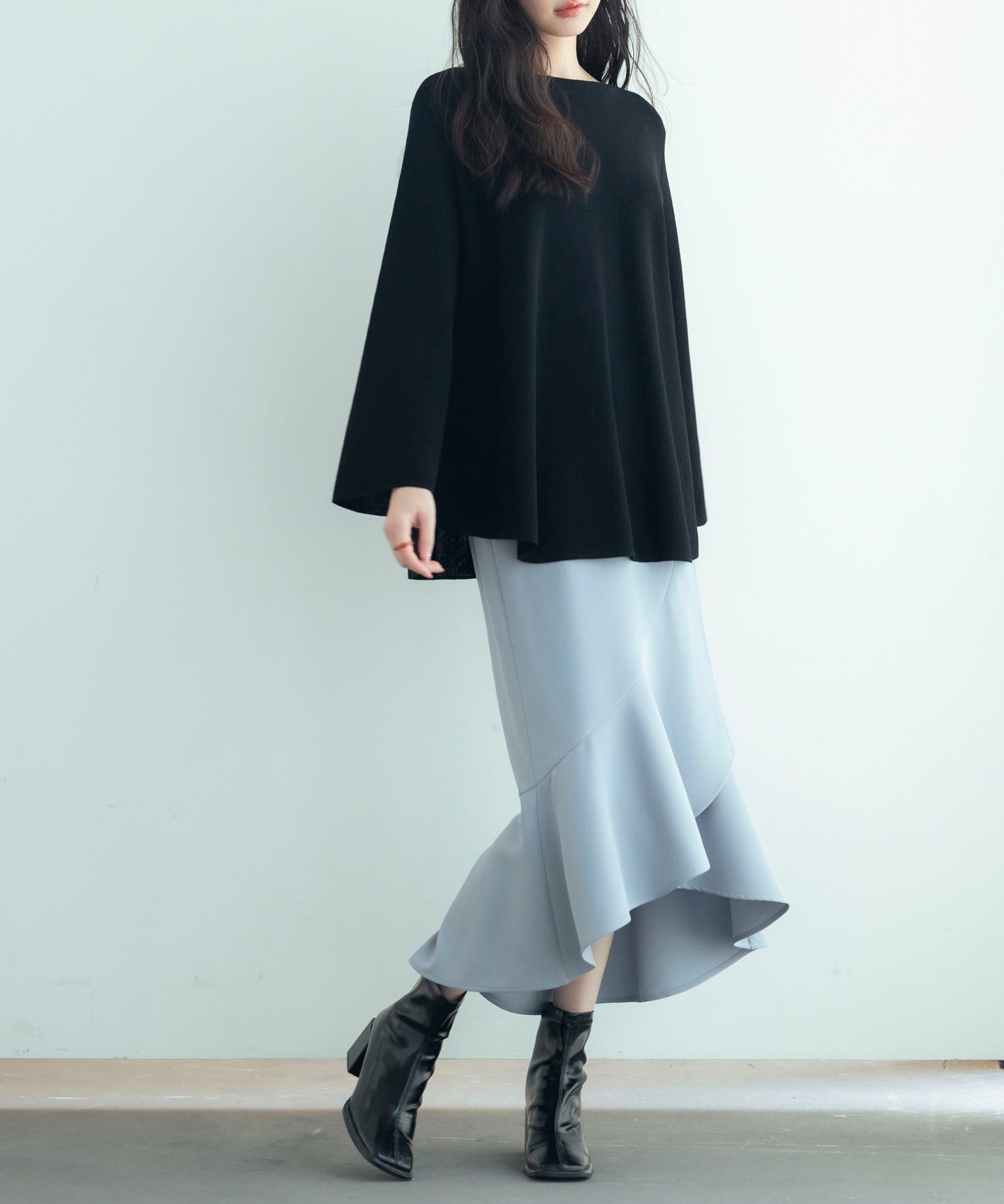 ビックシルエットフレアスリーブサマーニットプルオーバーsdpxyf9281b ブラック