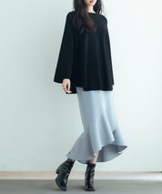 ビックシルエットフレアスリーブサマーニットプルオーバーsdpxyf9281b ブラック