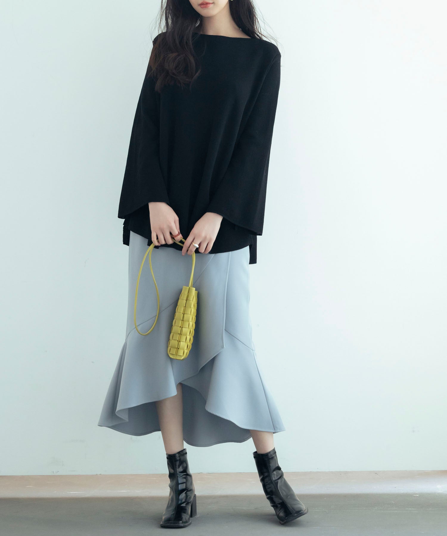 ビックシルエットフレアスリーブサマーニットプルオーバーsdpxyf9281b ブラック