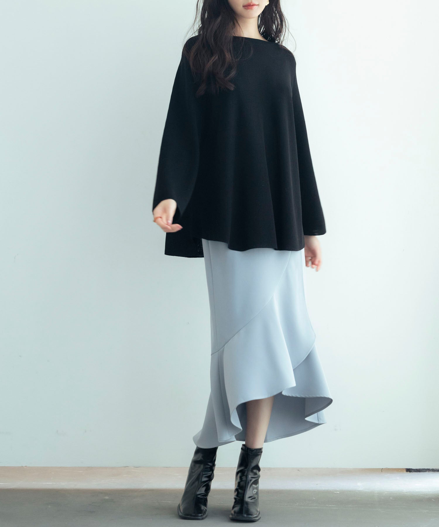 ビックシルエットフレアスリーブサマーニットプルオーバーsdpxyf9281b ブラック