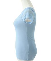 Vネックレースフレンチスリーブトップスtf002 ブルー