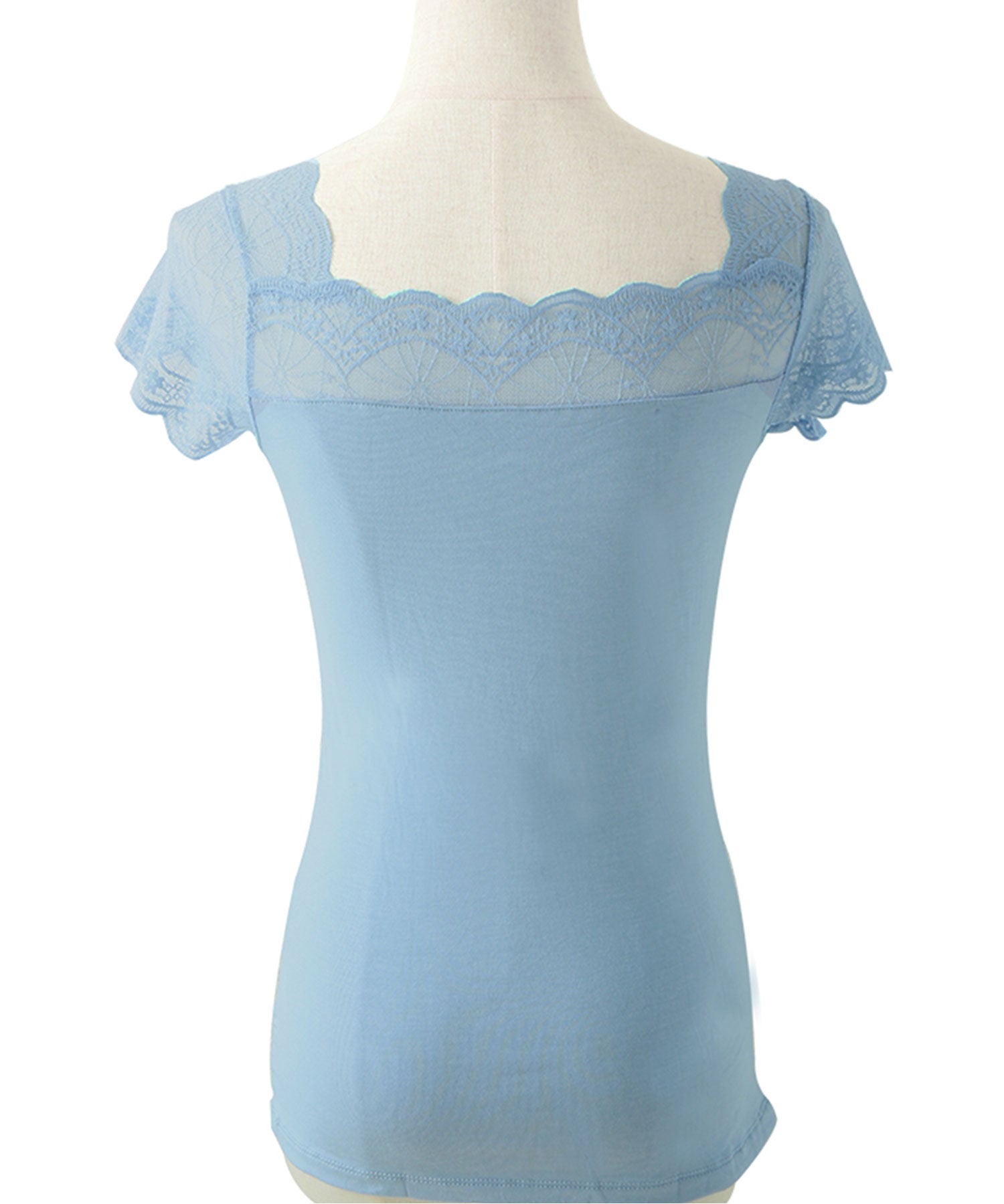 Vネックレースフレンチスリーブトップスtf002 ブルー