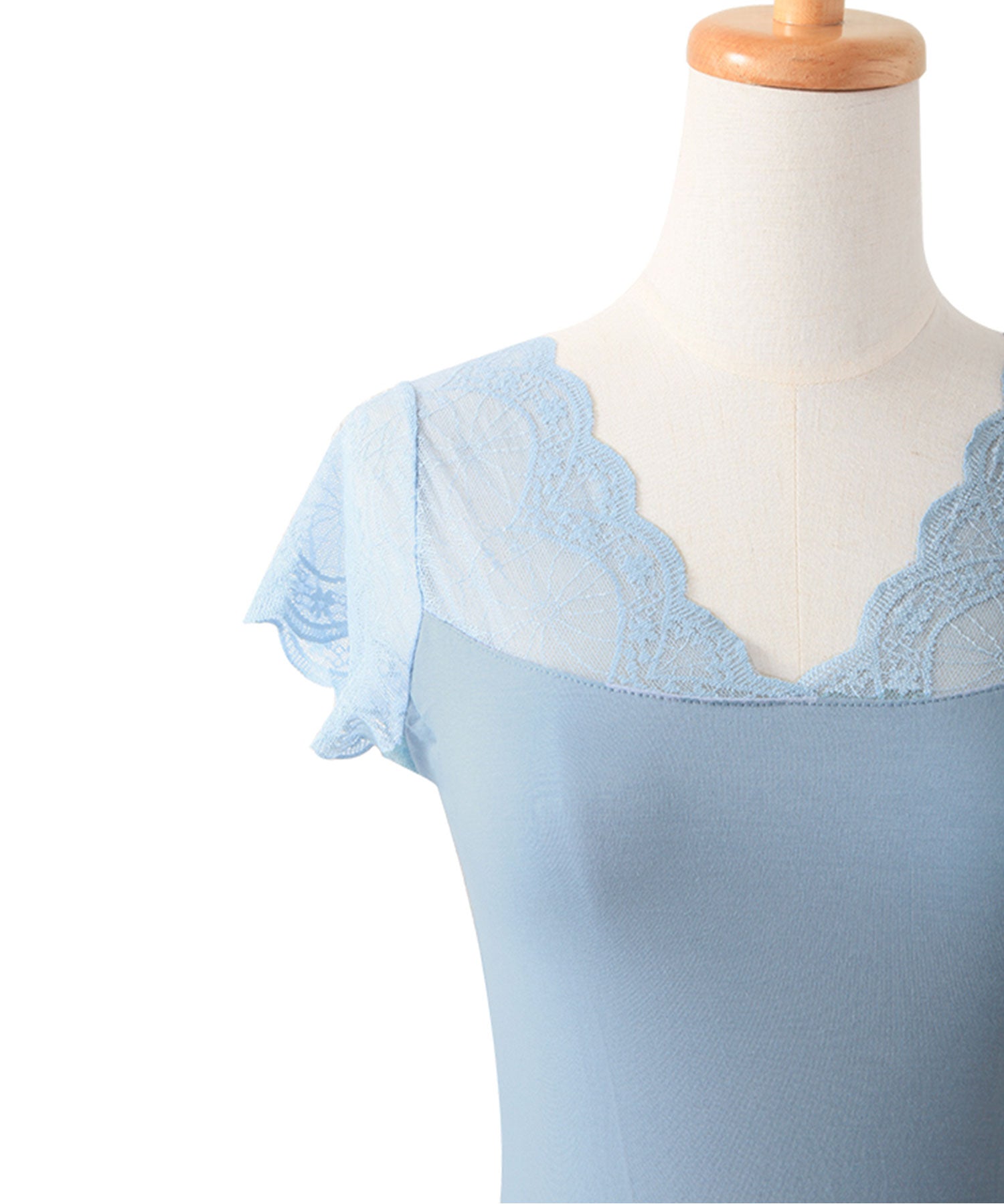 Vネックレースフレンチスリーブトップスtf002 ブルー