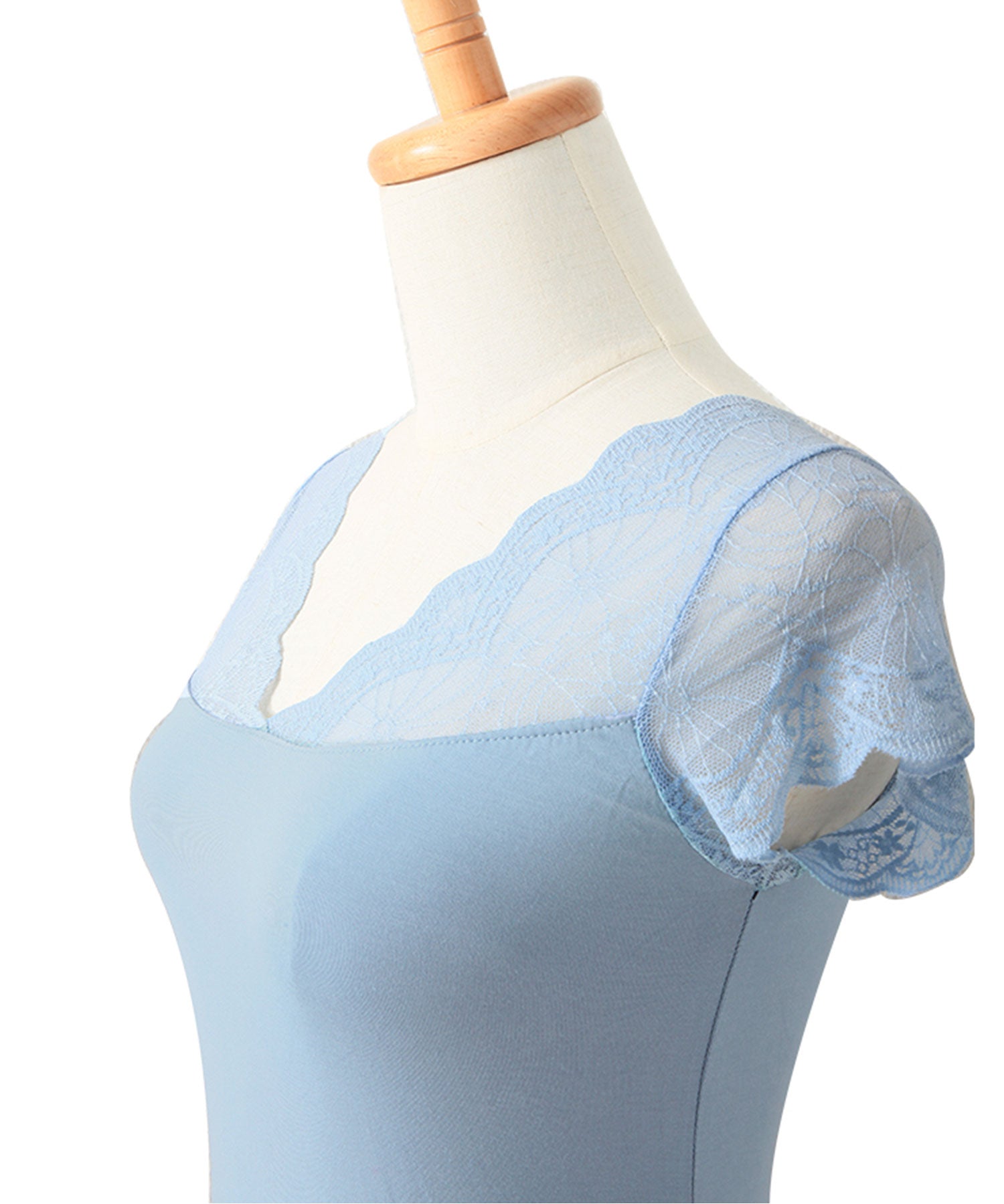 Vネックレースフレンチスリーブトップスtf002 ブルー