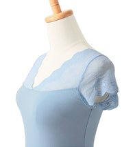 Vネックレースフレンチスリーブトップスtf002 ブルー