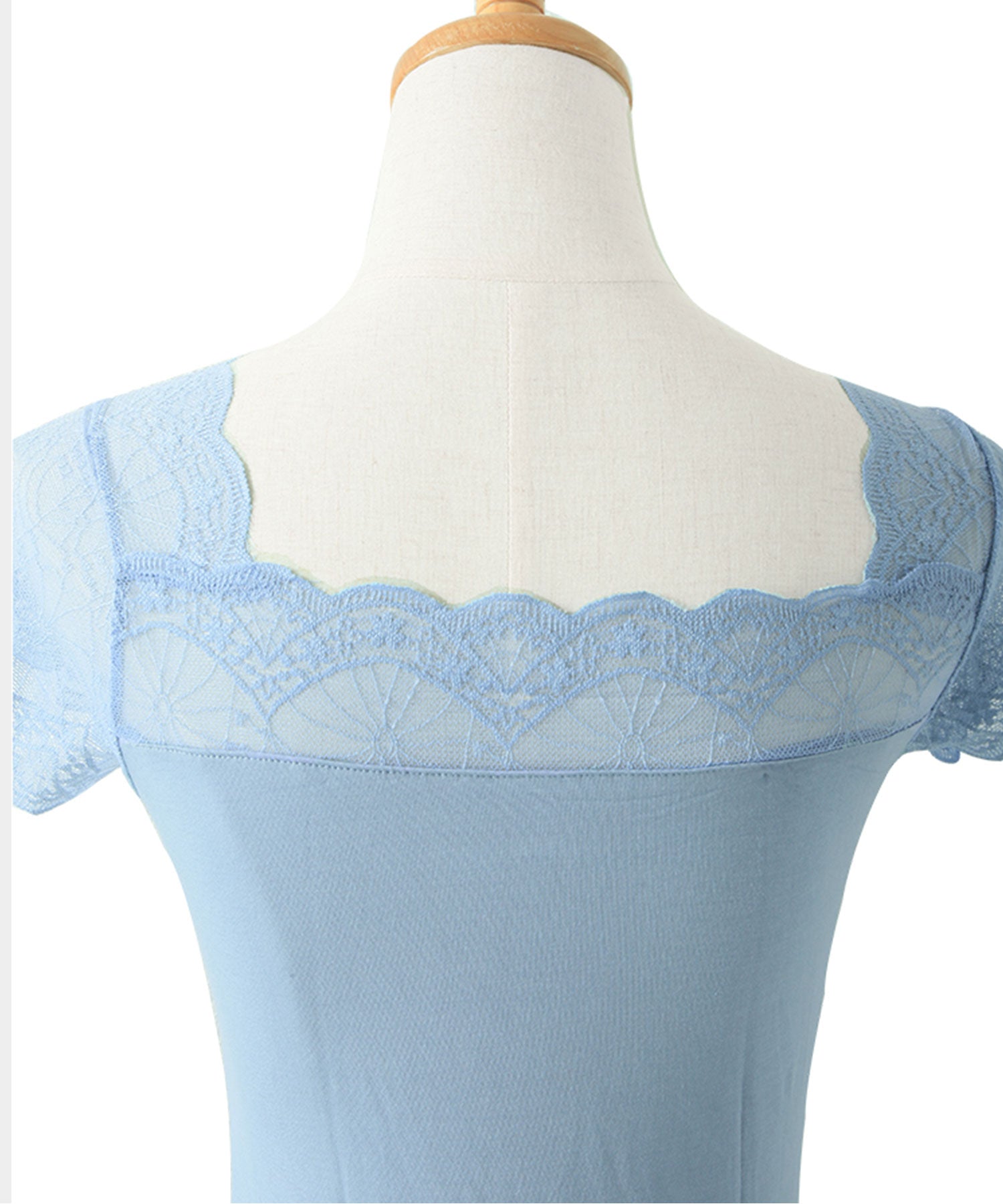 Vネックレースフレンチスリーブトップスtf002 ブルー