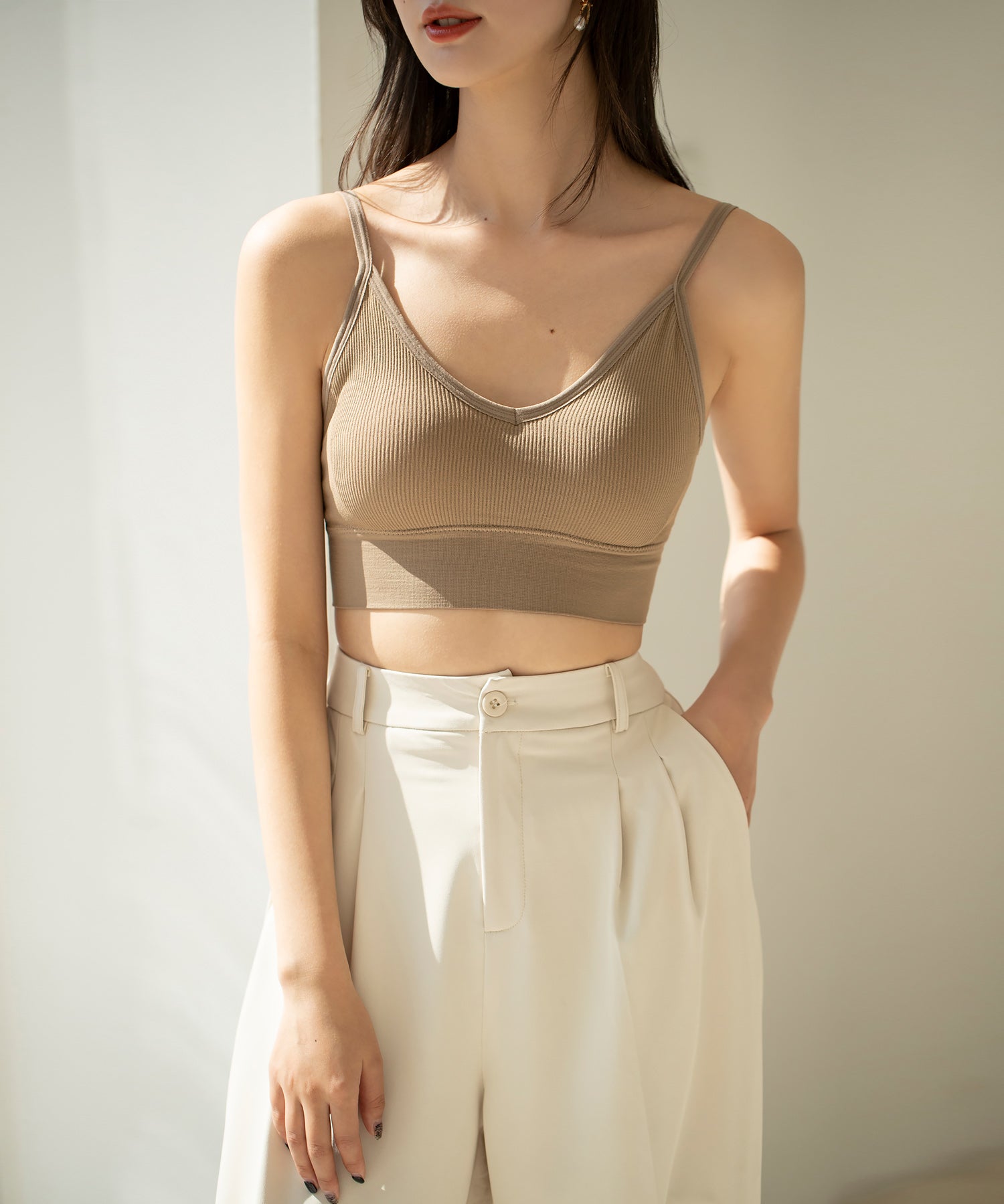 リブ編みミディ丈ブラトップtfqt6632 ベージュ