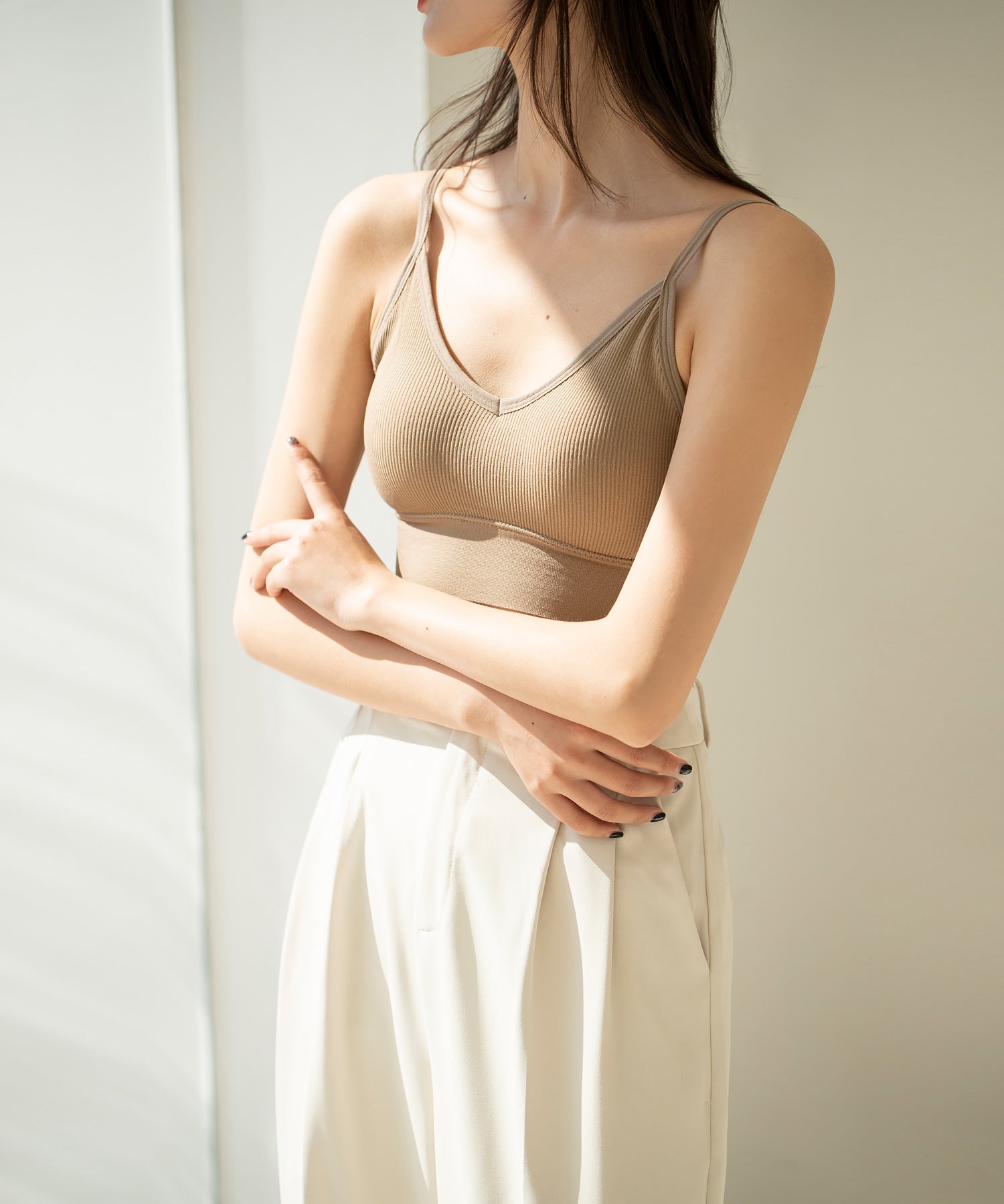 リブ編みミディ丈ブラトップtfqt6632 ベージュ