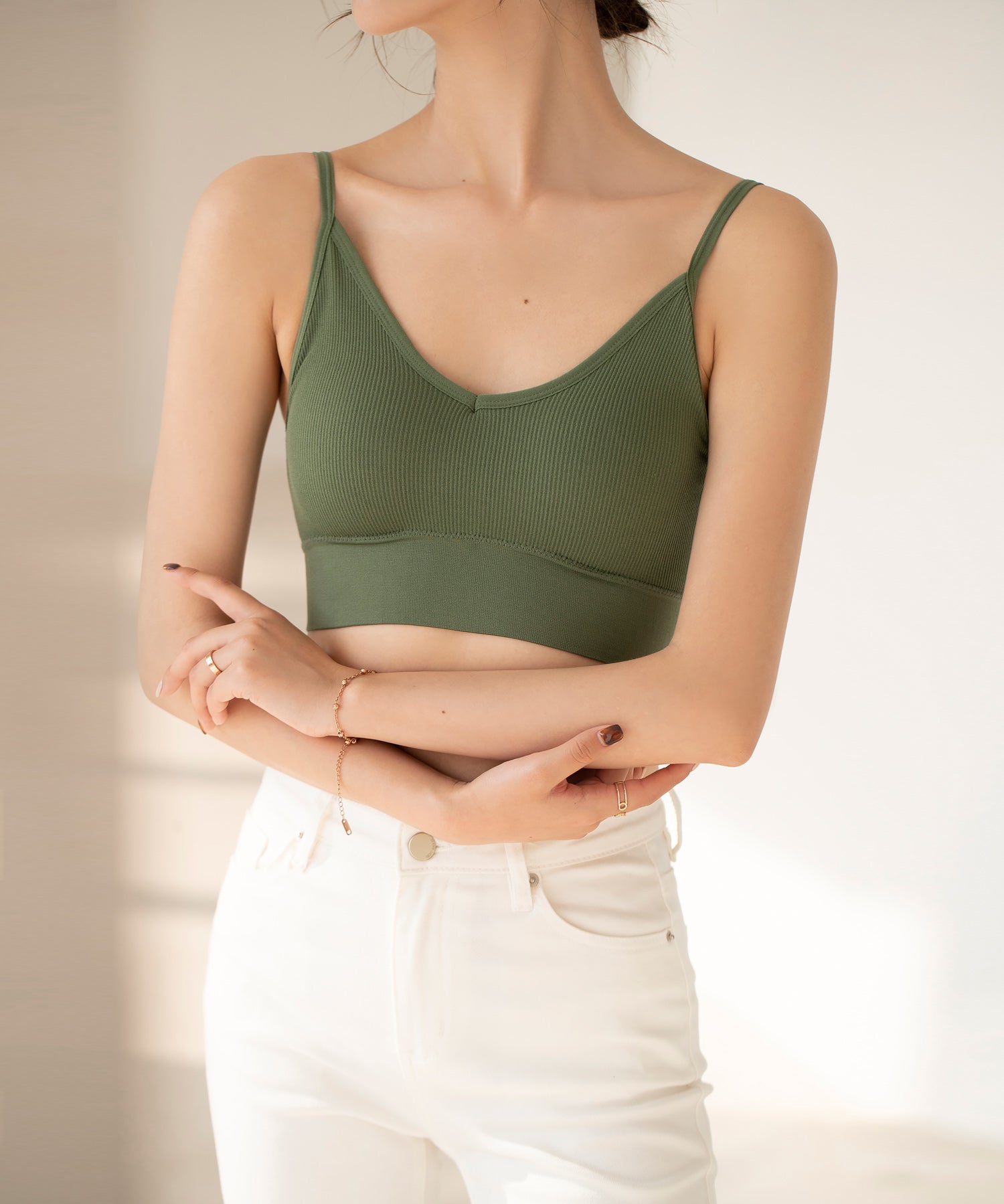 リブ編みミディ丈ブラトップtfqt6632 カーキ