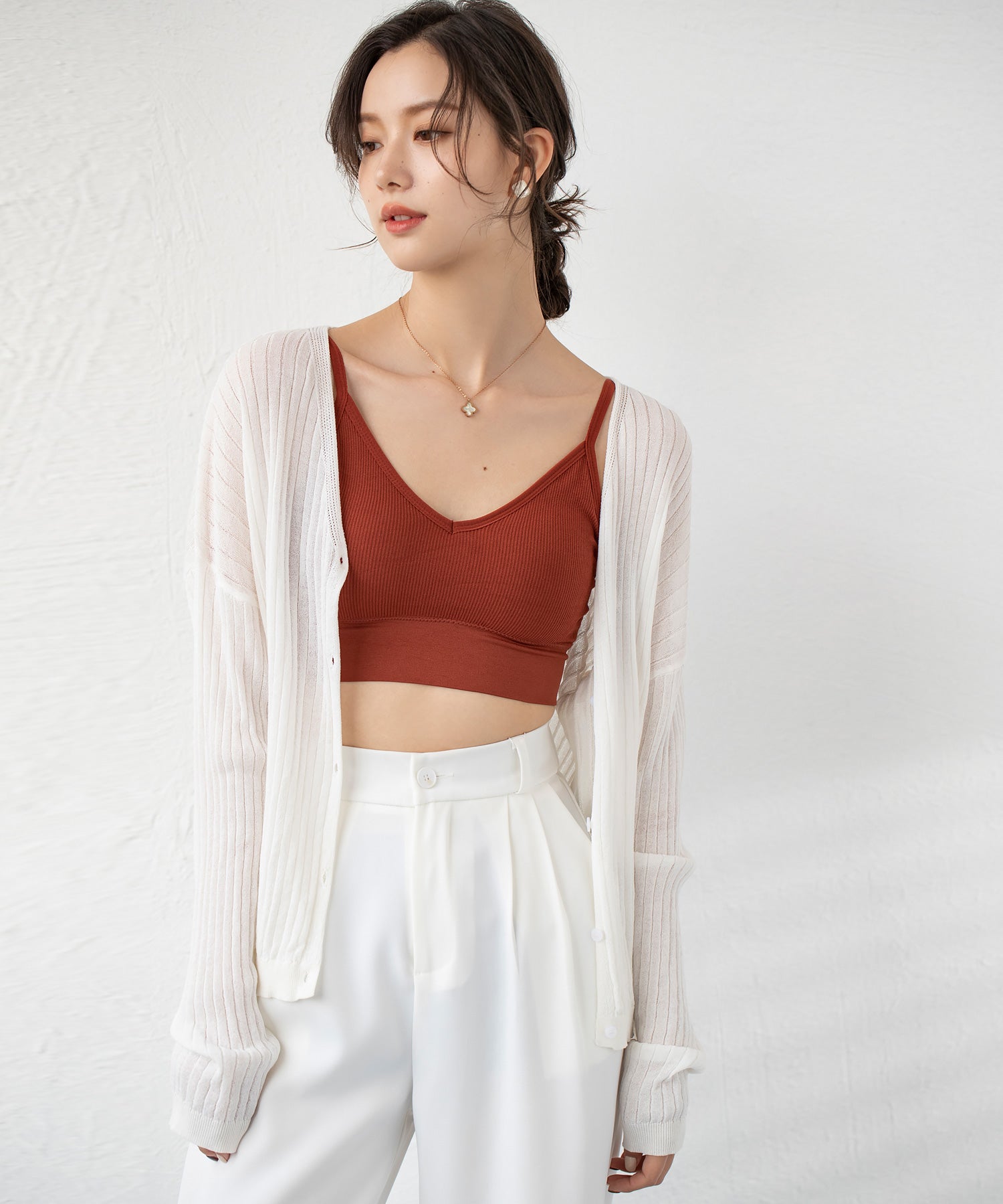 リブ編みミディ丈ブラトップtfqt6632 テラコッタ