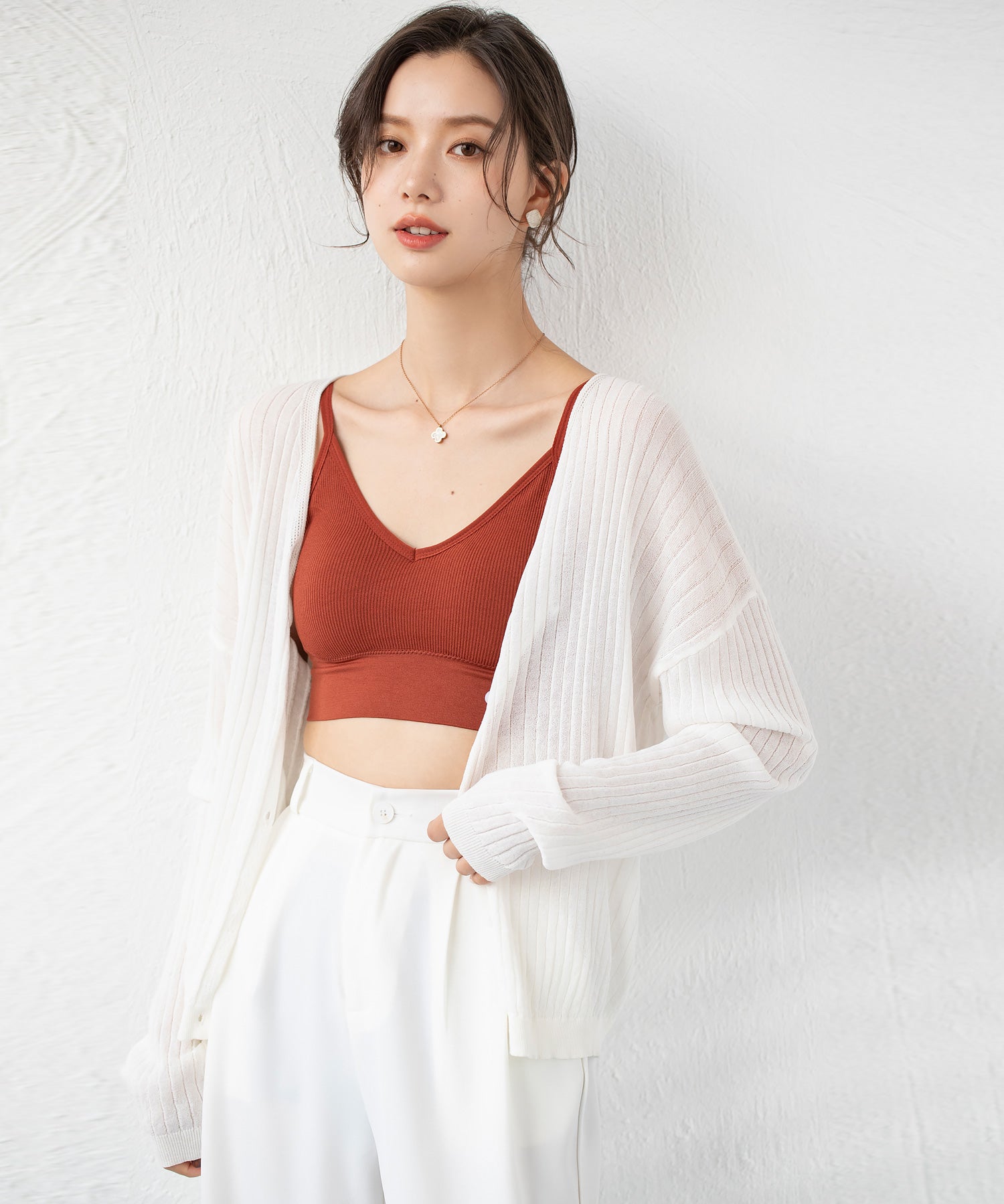 リブ編みミディ丈ブラトップtfqt6632 テラコッタ