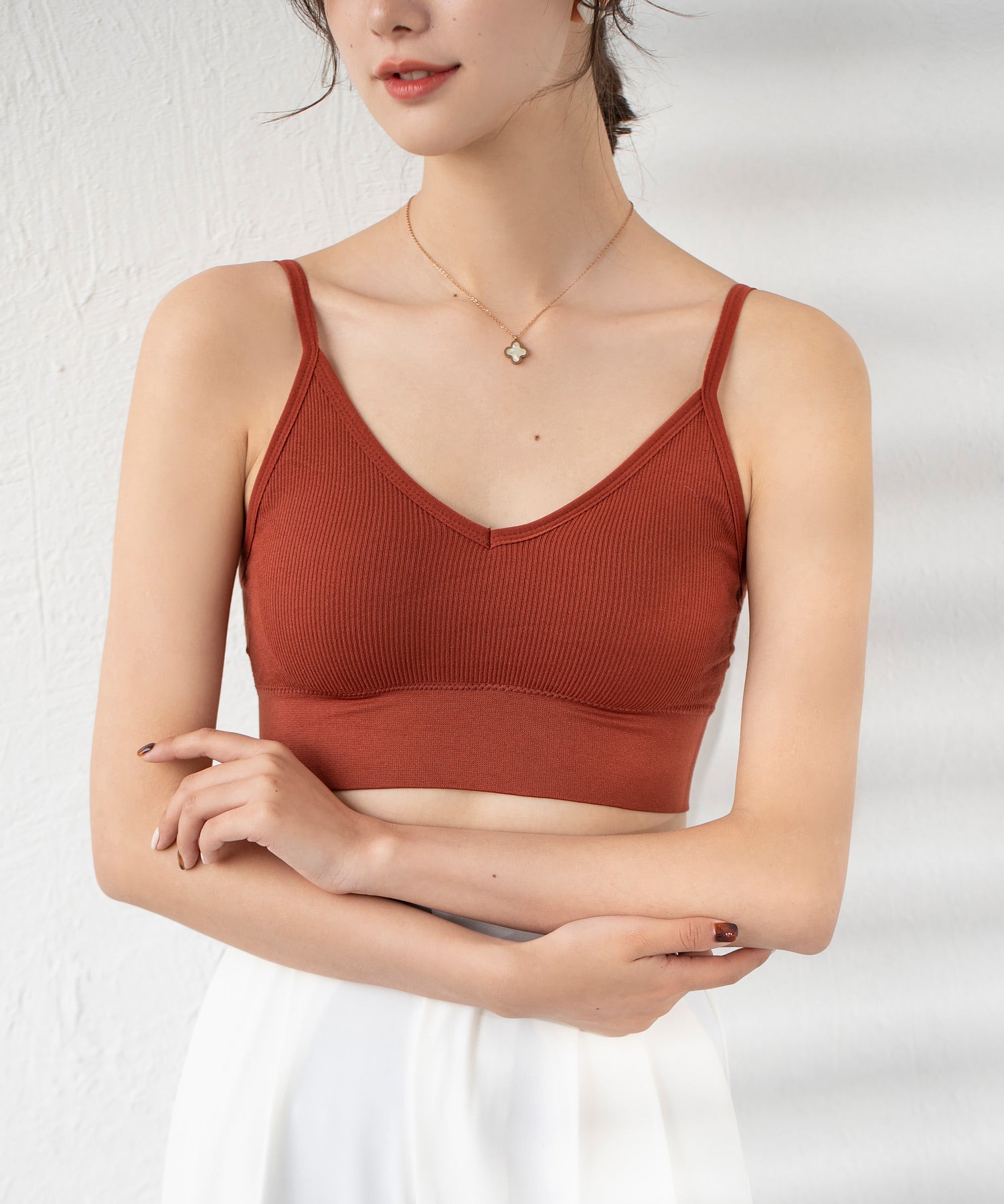 リブ編みミディ丈ブラトップtfqt6632 テラコッタ