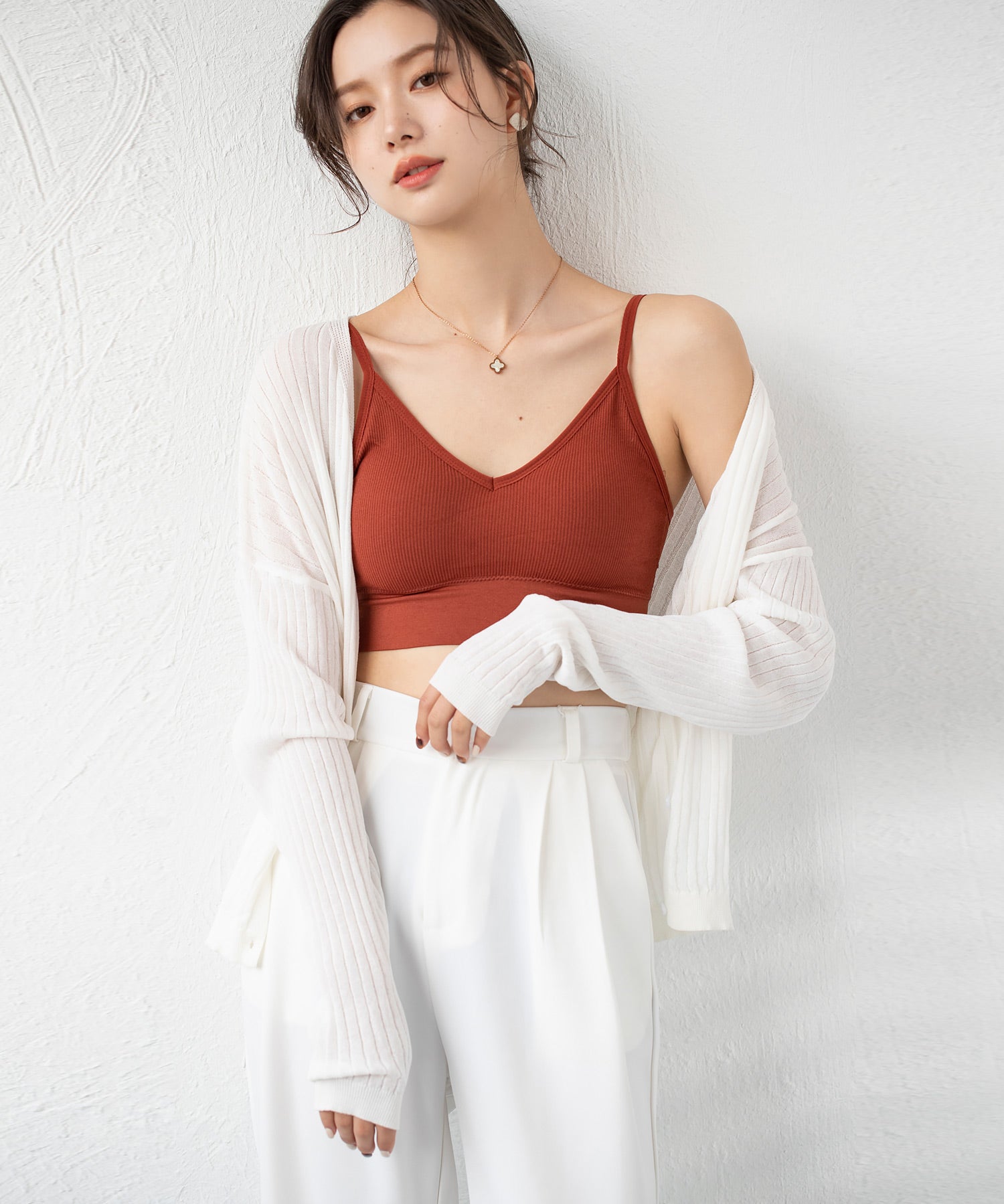 リブ編みミディ丈ブラトップtfqt6632 テラコッタ