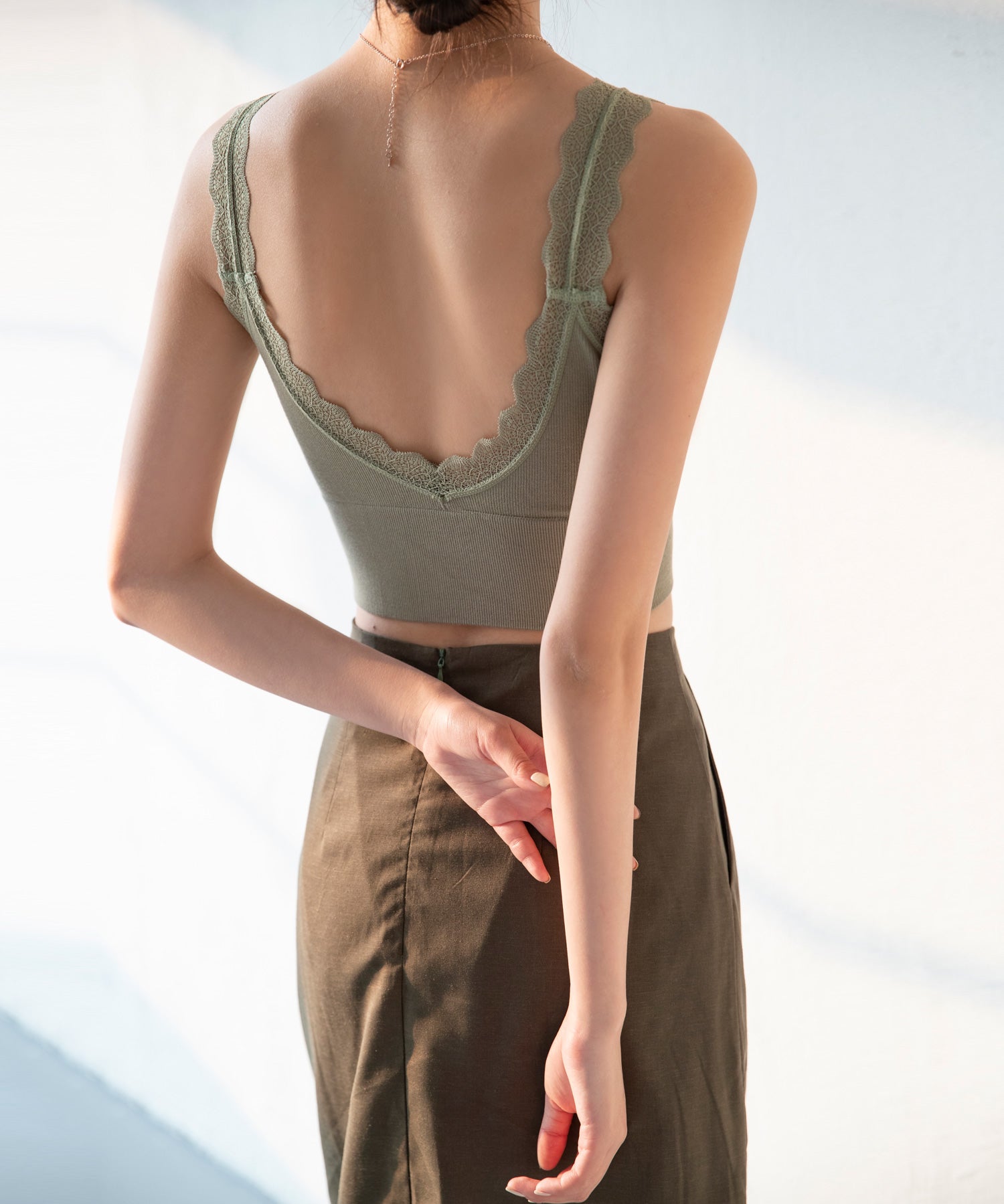 ミディ丈レースストラップブラトップtfqt6678 グリーン