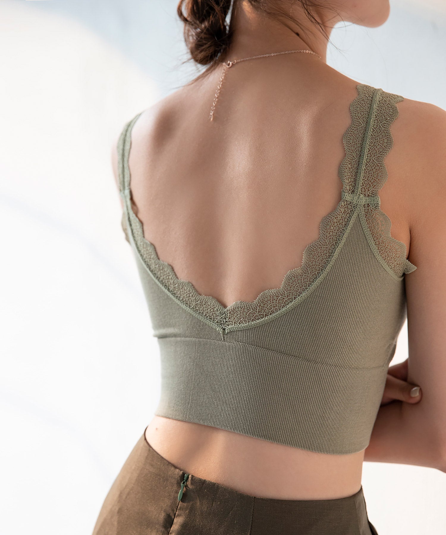 ミディ丈レースストラップブラトップtfqt6678 グリーン