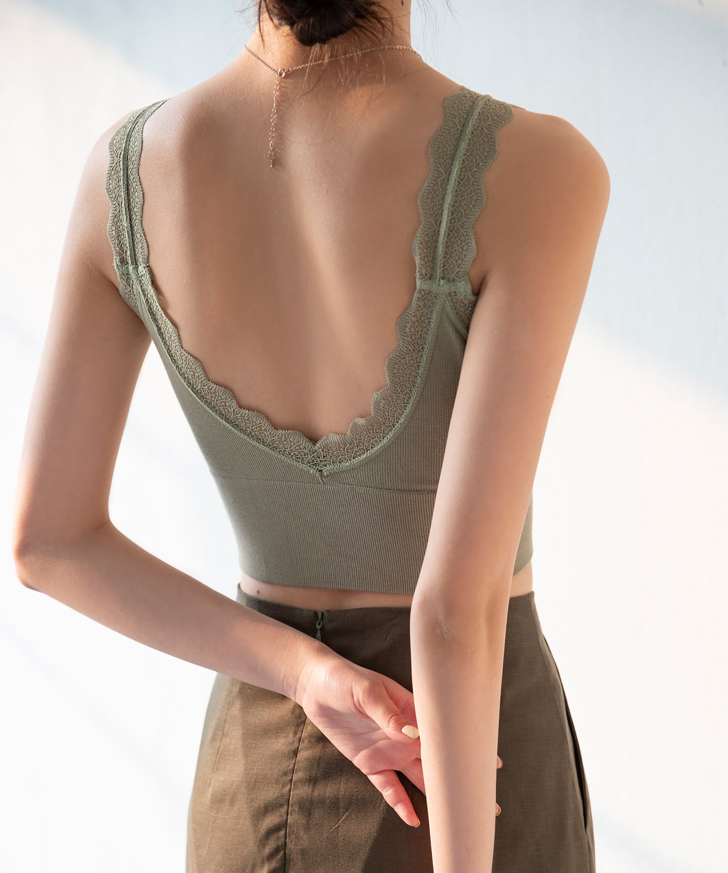 ミディ丈レースストラップブラトップtfqt6678 グリーン