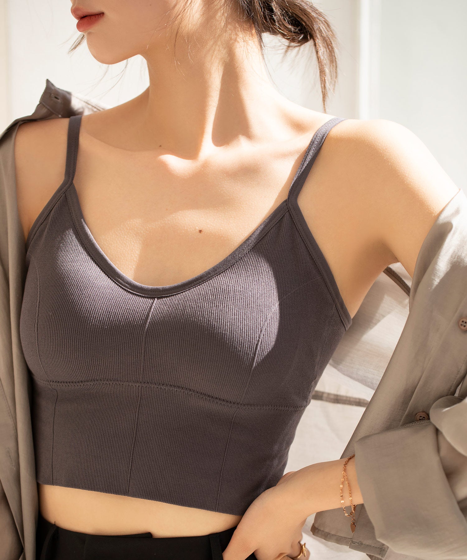 ミディ丈Uネックブラトップtfqtm759 チャコール