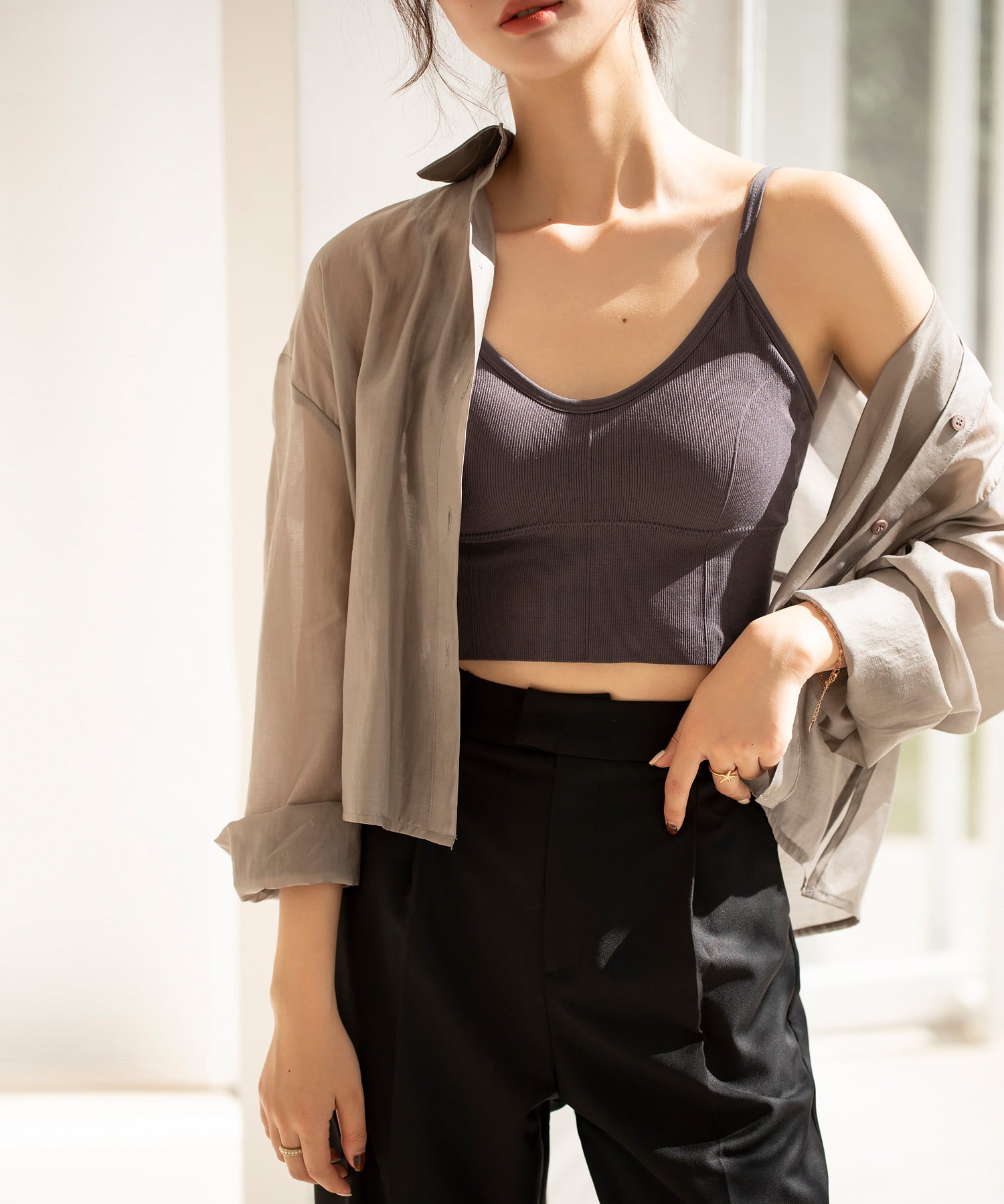 ミディ丈Uネックブラトップtfqtm759 チャコール