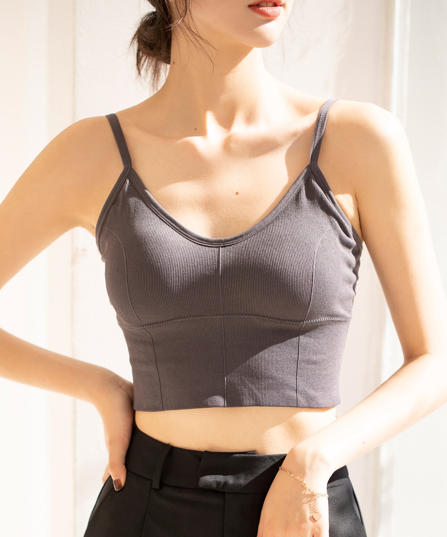 ミディ丈Uネックブラトップtfqtm759 チャコール