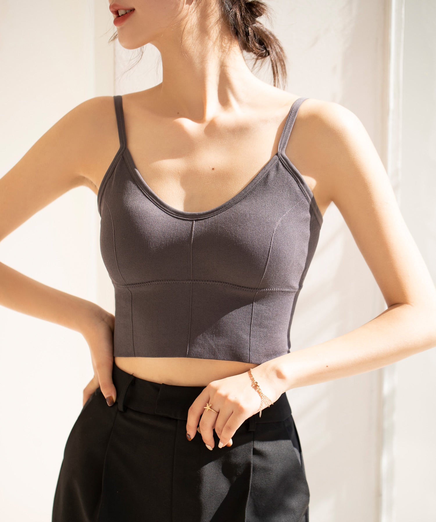 ミディ丈Uネックブラトップtfqtm759 チャコール