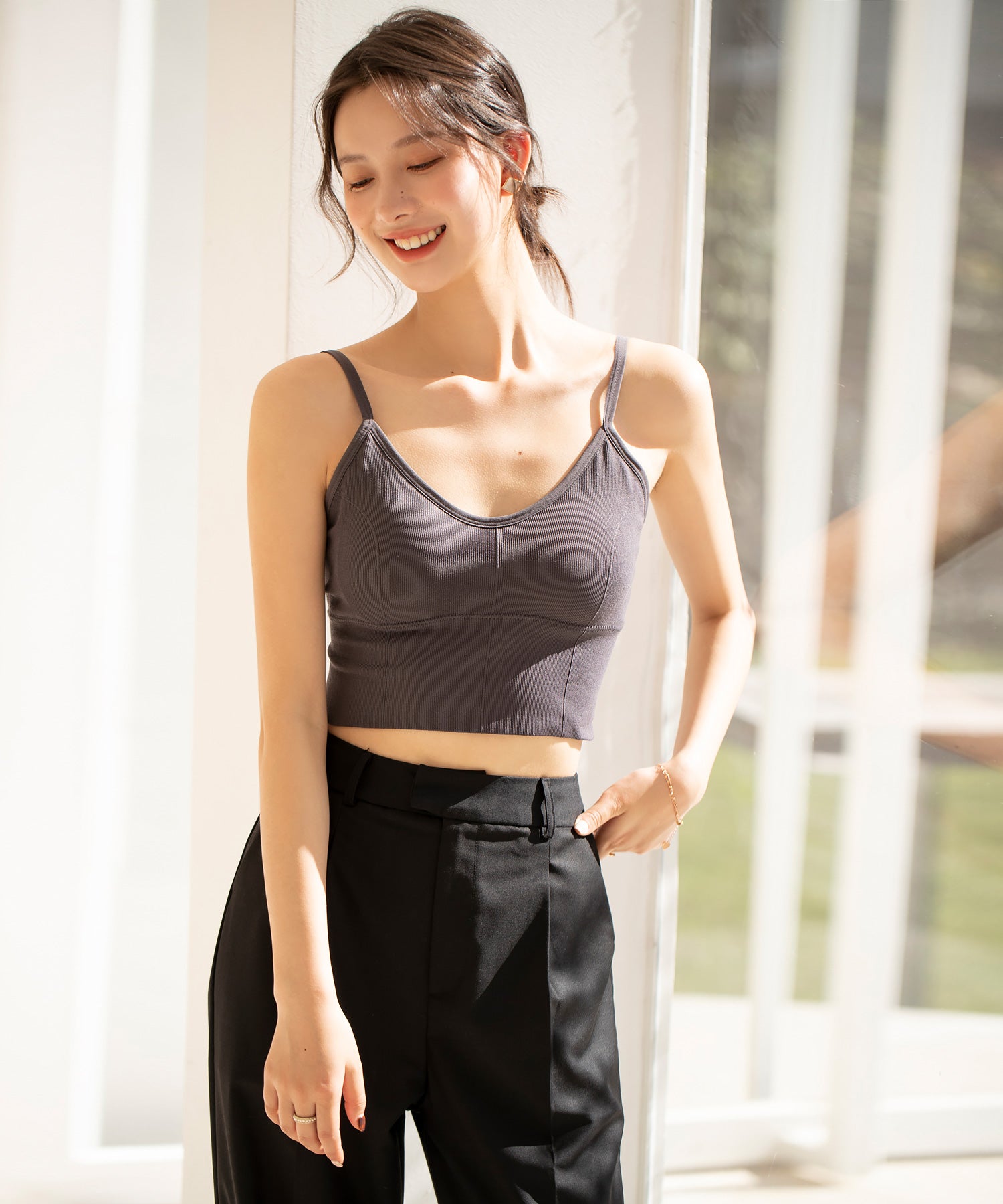 ミディ丈Uネックブラトップtfqtm759 チャコール