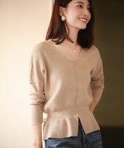 11色4size裾フレアペプラムニットトップスxy1020 ベージュ