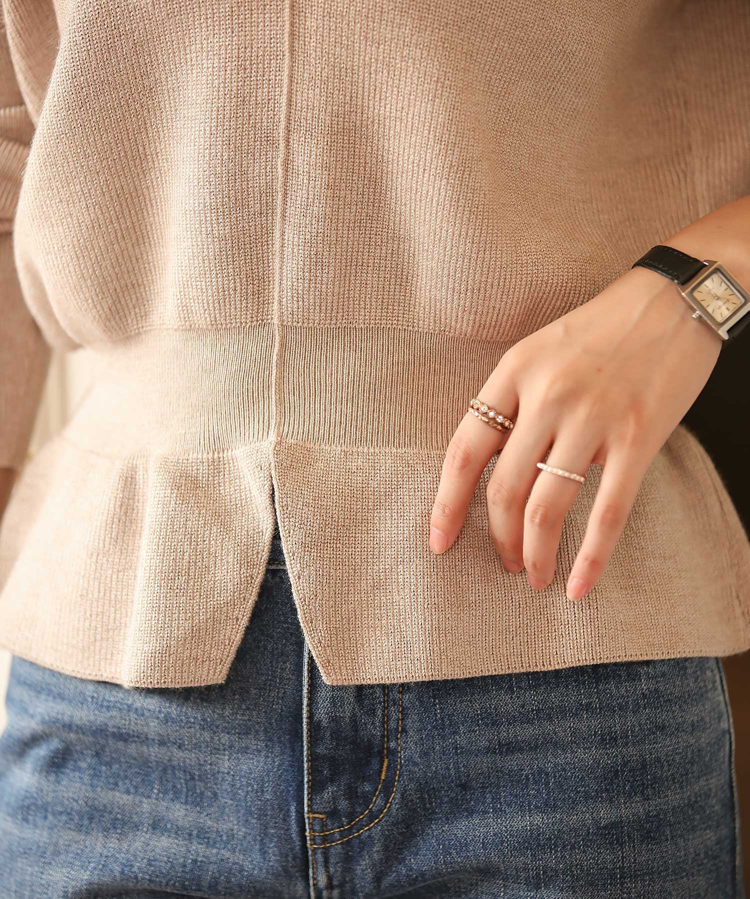 11色4size裾フレアペプラムニットトップスxy1020 ベージュ