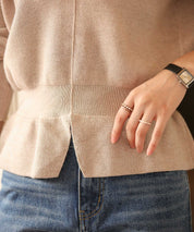 11色4size裾フレアペプラムニットトップスxy1020 ベージュ